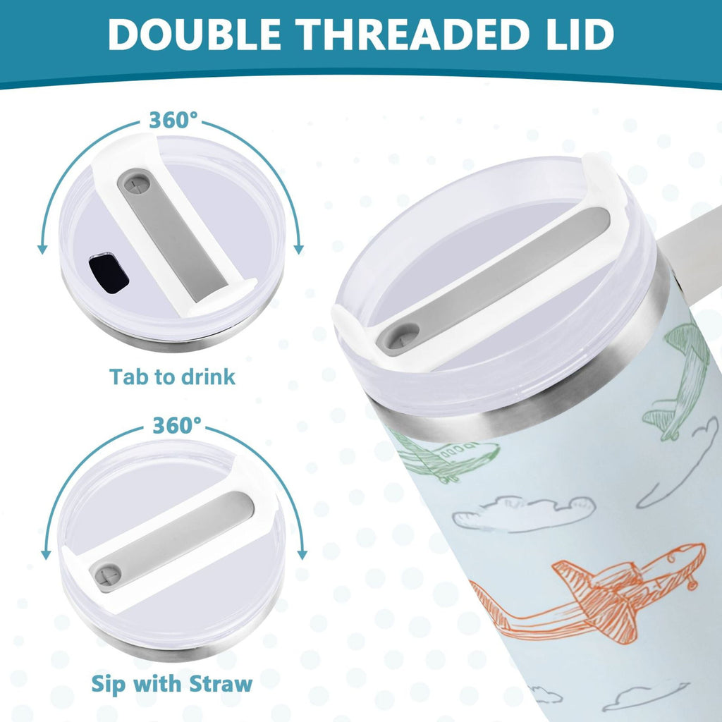 30 oz Insulated Stainless Steel Tumbler Double Wall Stainless Steel Tumbler with 2-Way Drinking Pastel Doodle Airplanes C593T
