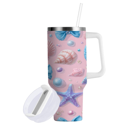 30 oz Insulated Stainless Steel Tumbler Double Wall Stainless Steel Tumbler with 2-Way Drinking Seashells and Bows C519U