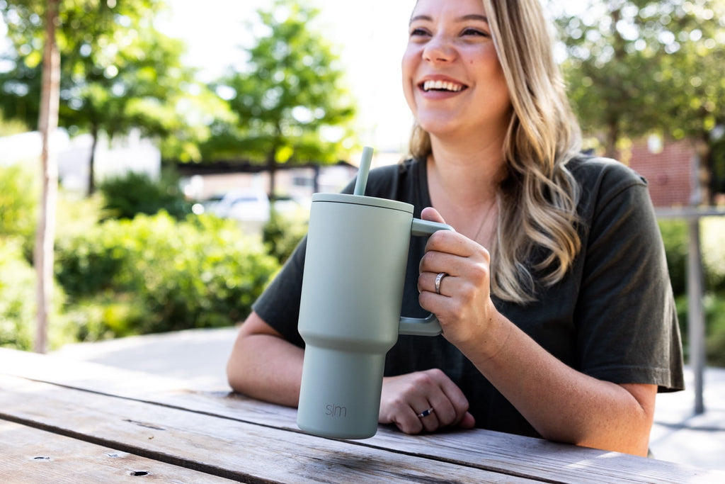 Simple Modern 30 fl oz Insulated Stainless Steel Trek Tumbler with Straw Lid | Seaglass Sage and Cream Checkmate C690C