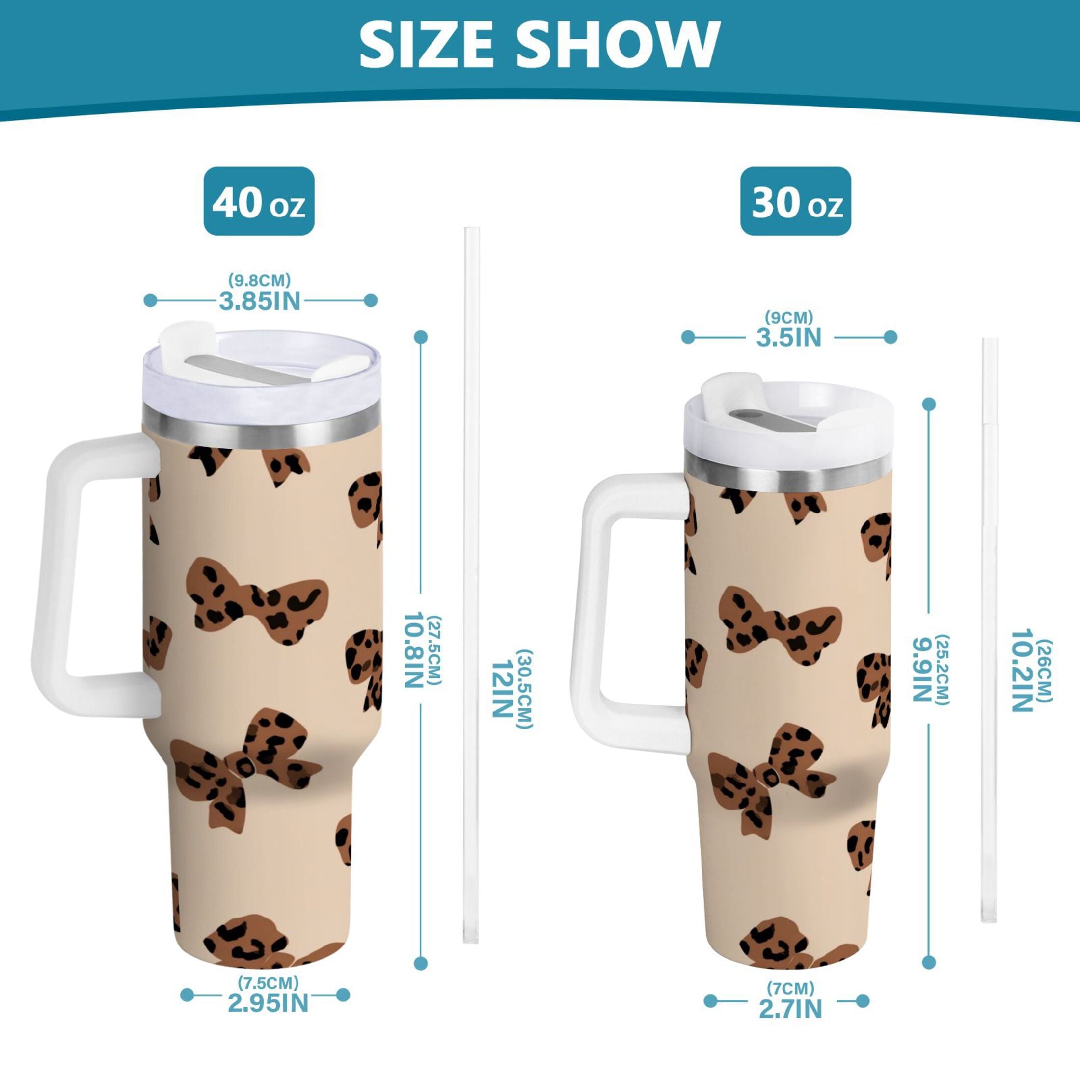 30 oz Insulated Stainless Steel Tumbler Double Wall Stainless Steel Tumbler with 2-Way Drinking Cute Brown Bow C528C