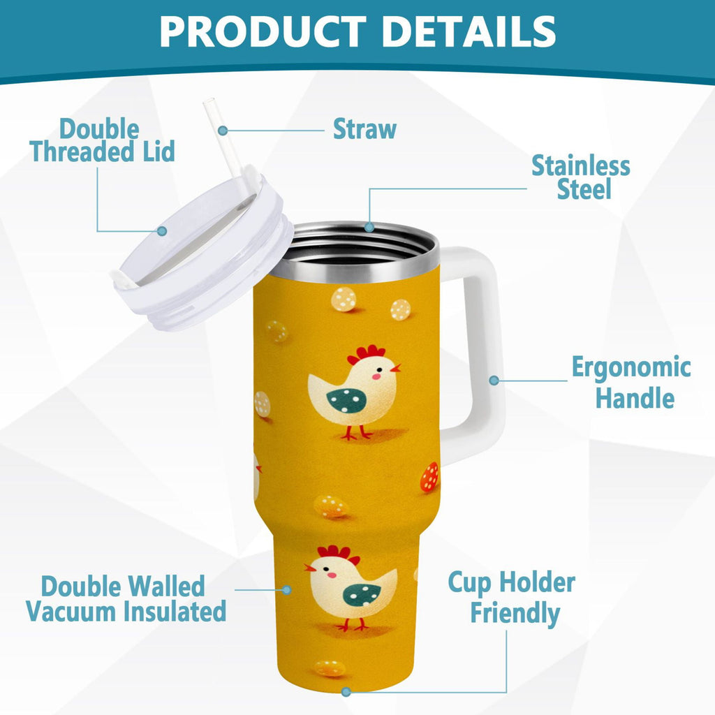 30 oz Insulated Stainless Steel Tumbler Double Wall Stainless Steel Tumbler with 2-Way Drinking Cartoon Chickens Pattern C551G