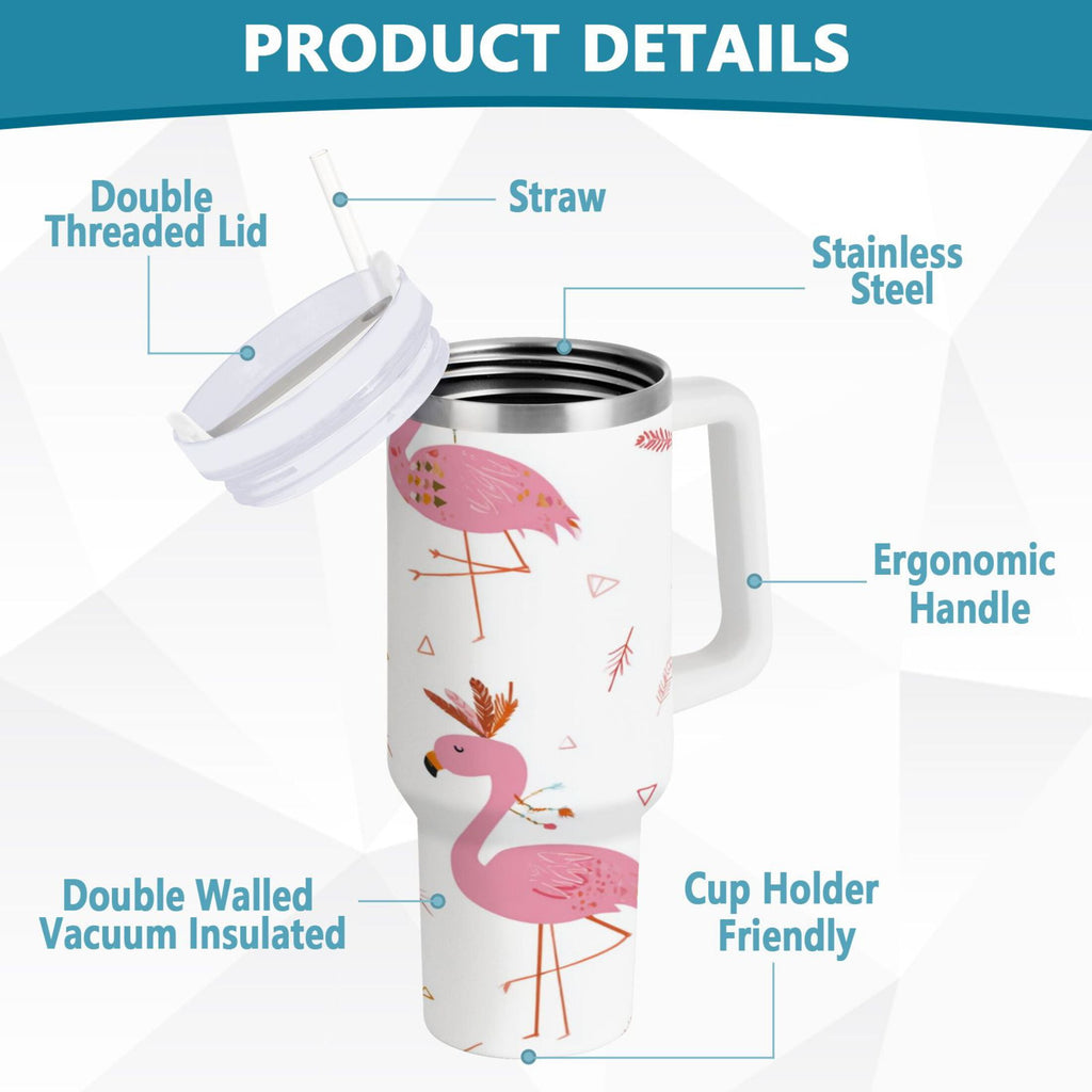 40 oz Insulated Stainless Steel Tumbler Double Wall Stainless Steel Tumbler with 2-Way Drinking Cute Pink Flamingo Pattern C515Q