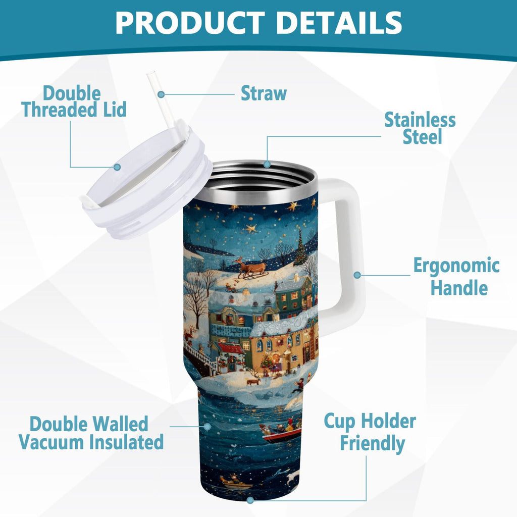 30 oz Insulated Stainless Steel Tumbler Double Wall Stainless Steel Tumbler with 2-Way Drinking Whimsical Christmas Scene C545R