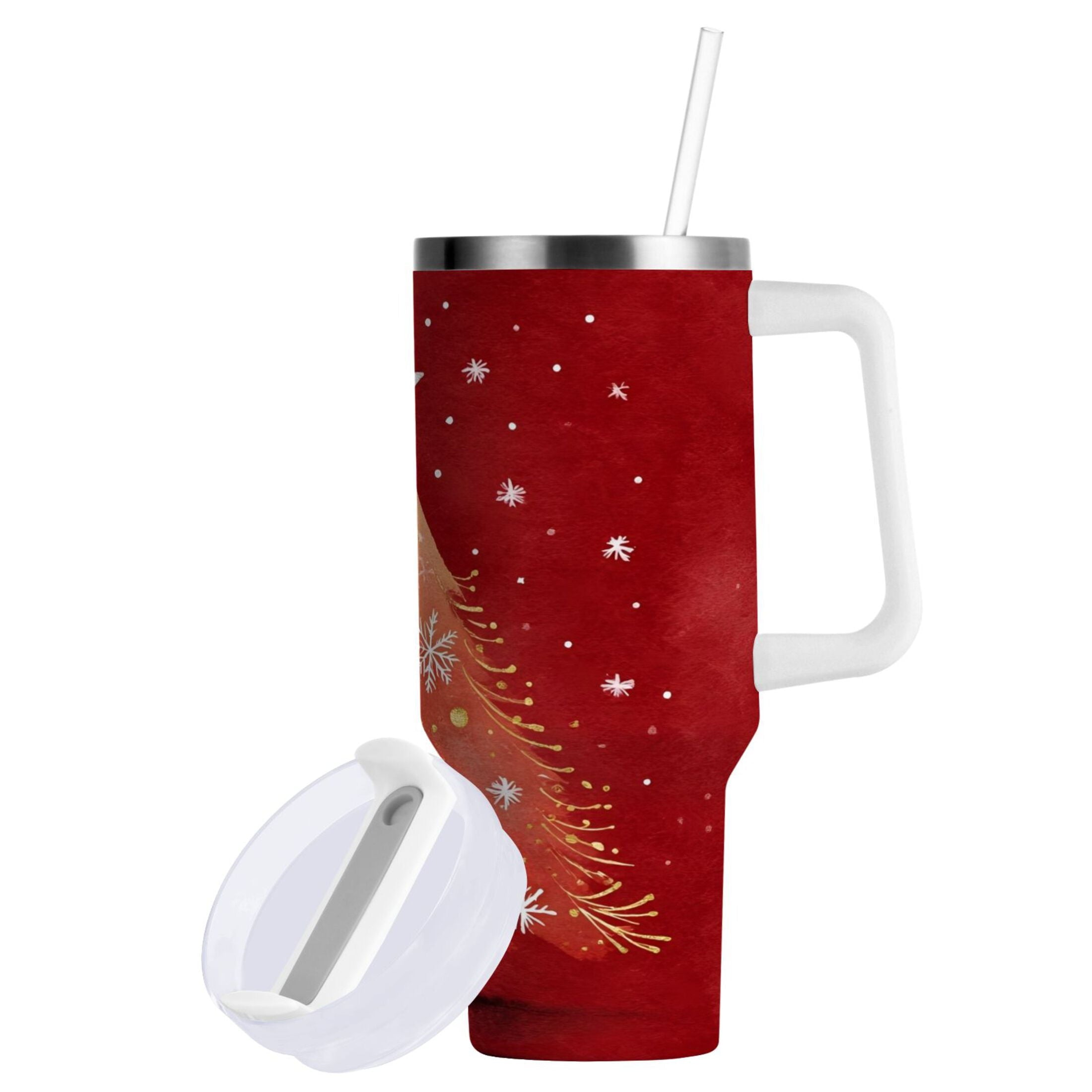 40 oz Insulated Stainless Steel Tumbler Double Wall Stainless Steel Tumbler with 2-Way Drinking Red Christmas Tree C662T
