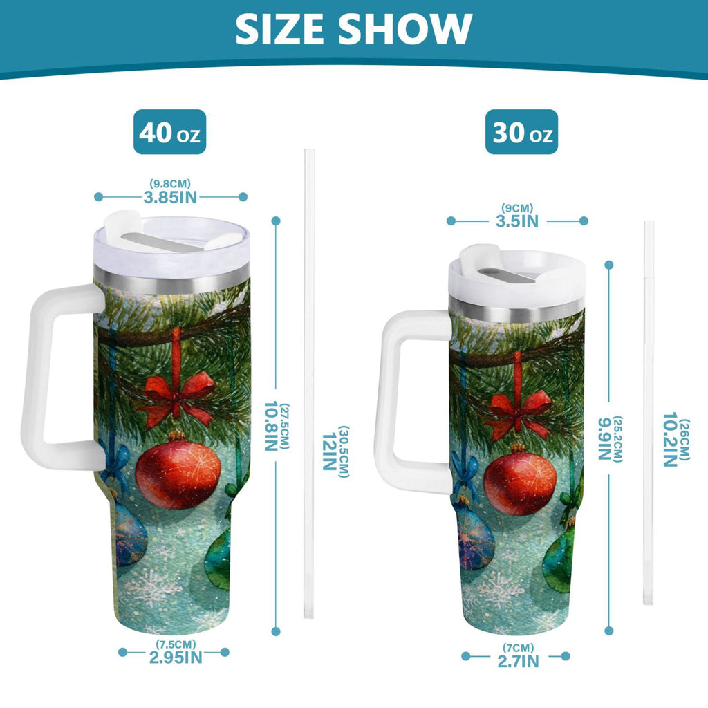 30 oz Insulated Stainless Steel Tumbler Double Wall Stainless Steel Tumbler with 2-Way Drinking Christmas Ornaments Watercolor Painting C639N