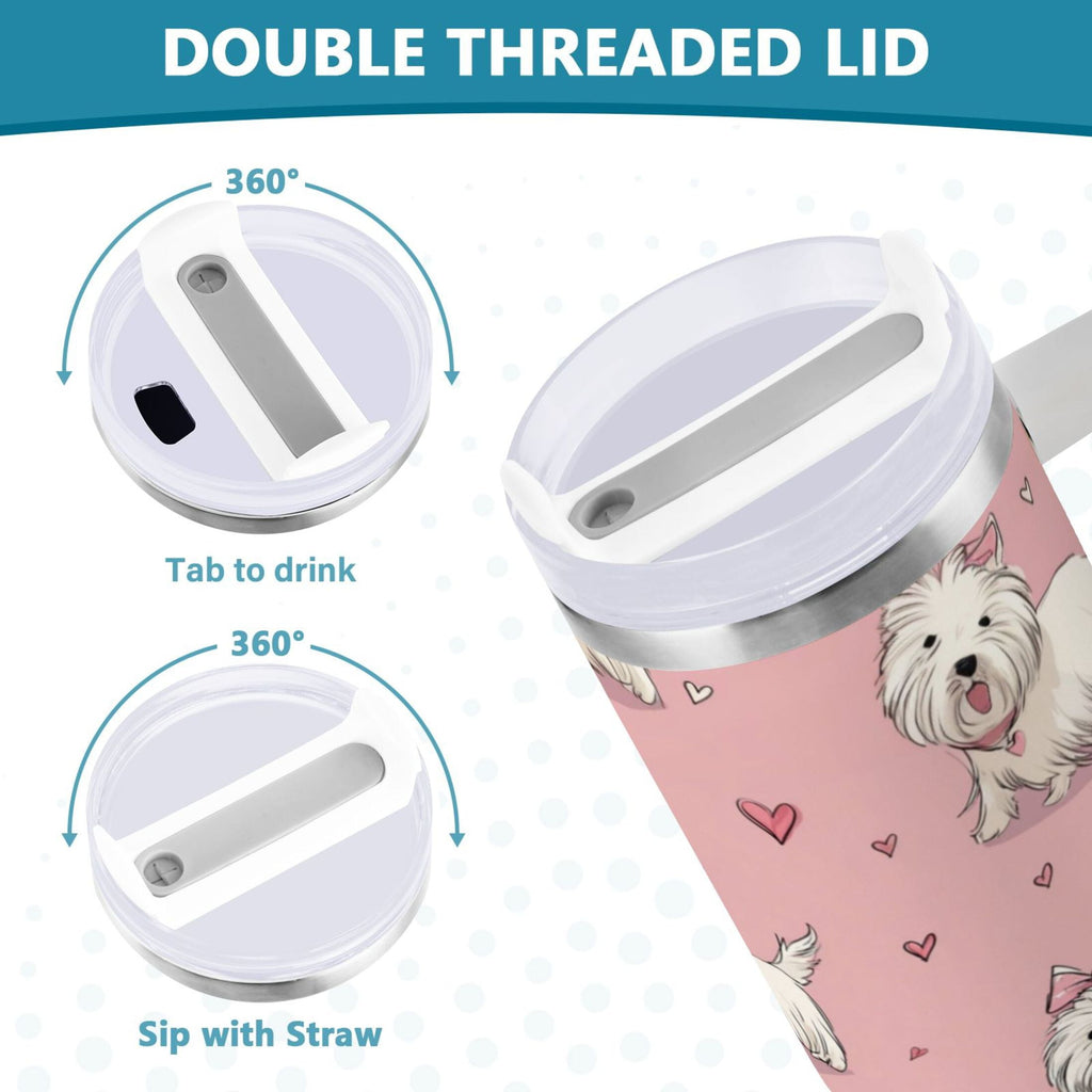 30 oz Insulated Stainless Steel Tumbler Double Wall Stainless Steel Tumbler with 2-Way Drinking Dogs Wearing Bows C659C