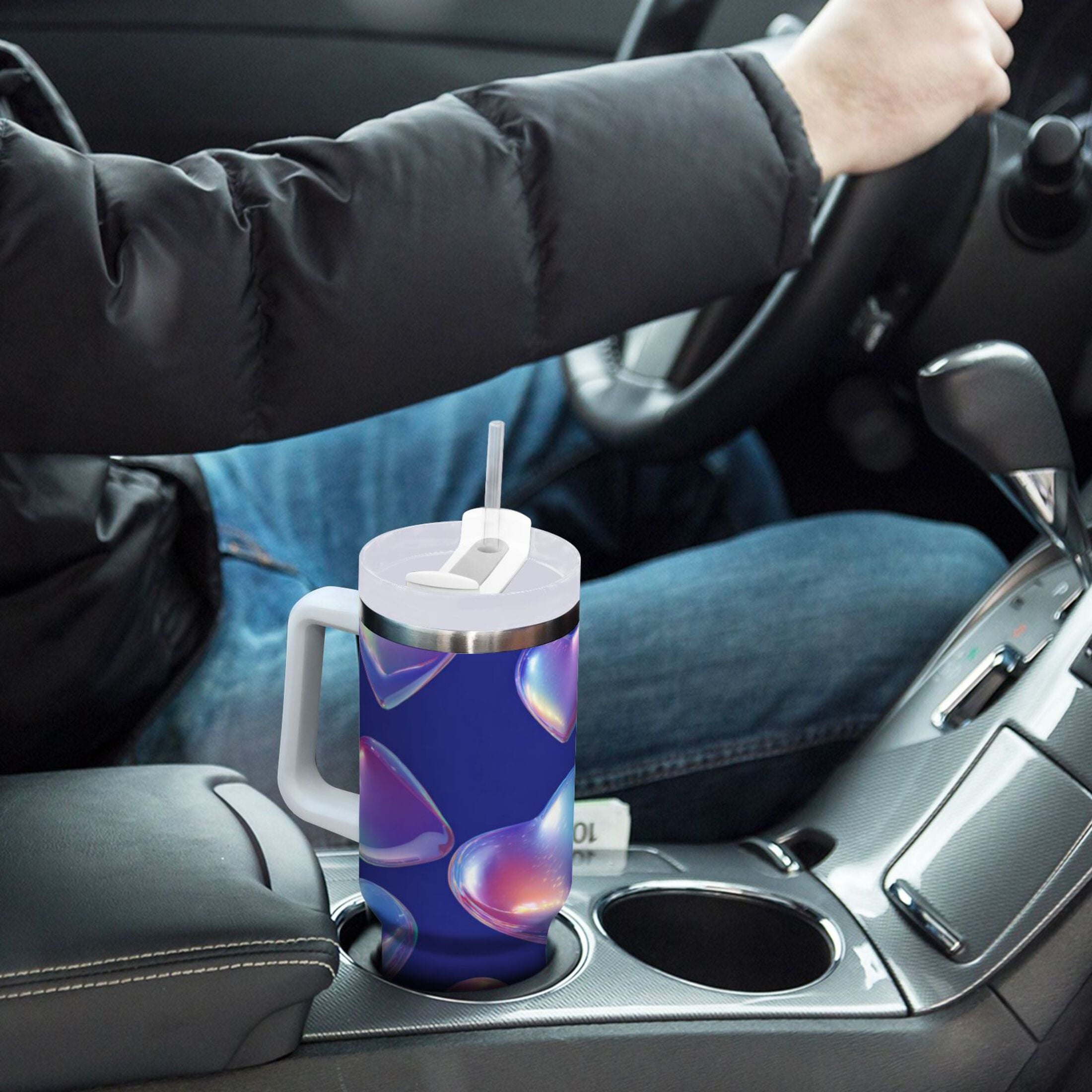 30 oz Insulated Stainless Steel Tumbler Double Wall Stainless Steel Tumbler with 2-Way Drinking Pink-purple Hearts C508Y