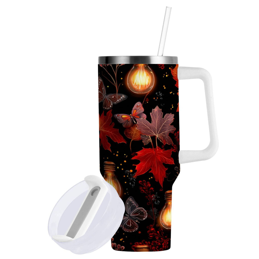 40 oz Insulated Stainless Steel Tumbler Double Wall Stainless Steel Tumbler with 2-Way Drinking Light Bulbs and Maple Leaves C534Y