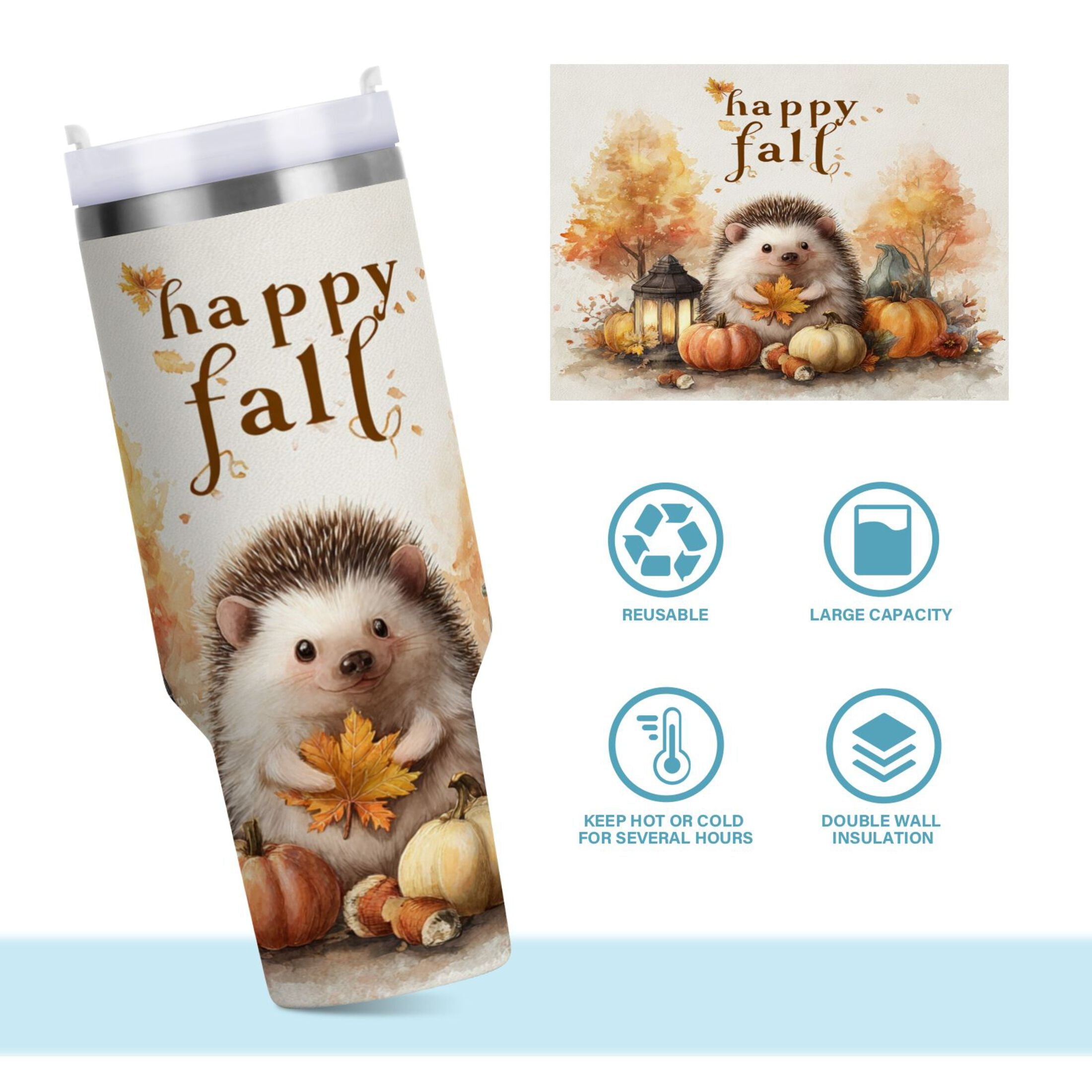 30 oz Insulated Stainless Steel Tumbler Double Wall Stainless Steel Tumbler with 2-Way Drinking Cute Little Hedgehog C625Z