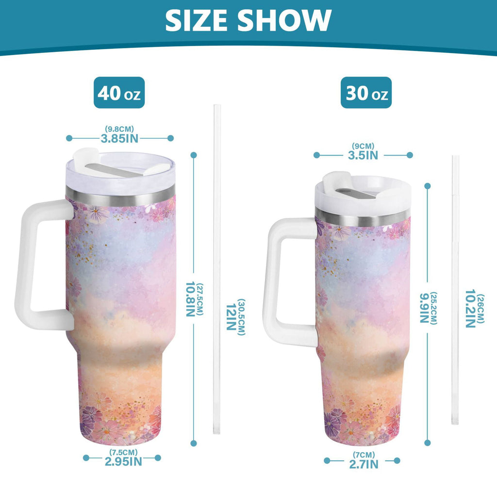 30 oz Insulated Stainless Steel Tumbler Double Wall Stainless Steel Tumbler with 2-Way Drinking Colorful Pastel Floral Pattern C514B
