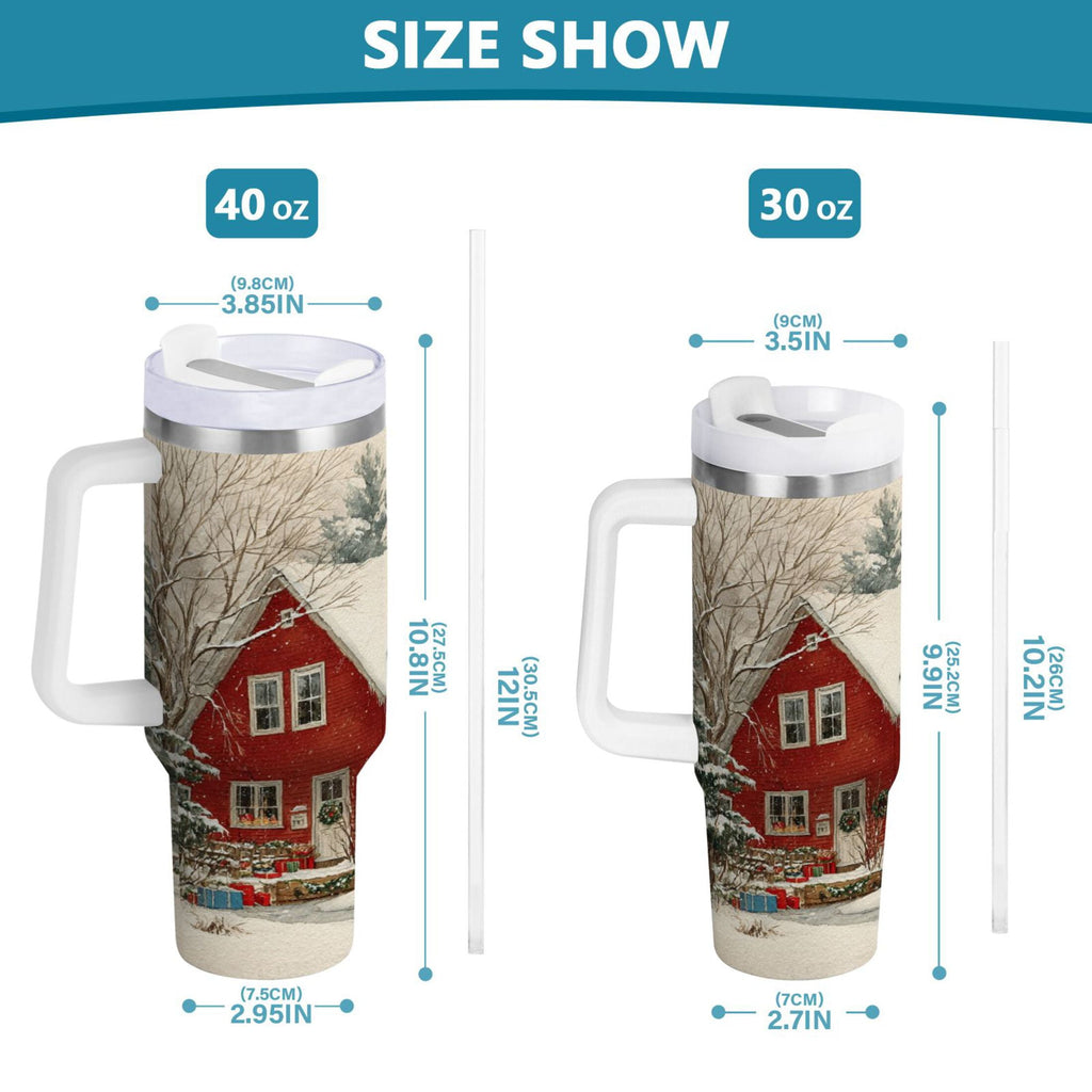 40 oz Insulated Stainless Steel Tumbler Double Wall Stainless Steel Tumbler with 2-Way Drinking House with Snow-covered Roof C674S