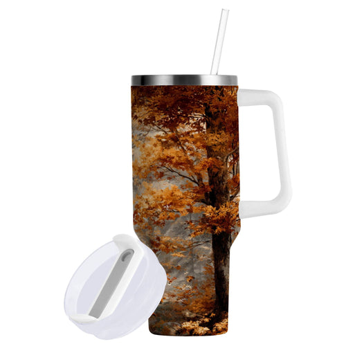 30 oz Insulated Stainless Steel Tumbler Double Wall Stainless Steel Tumbler with 2-Way Drinking Beautiful Autumn Forest C556S