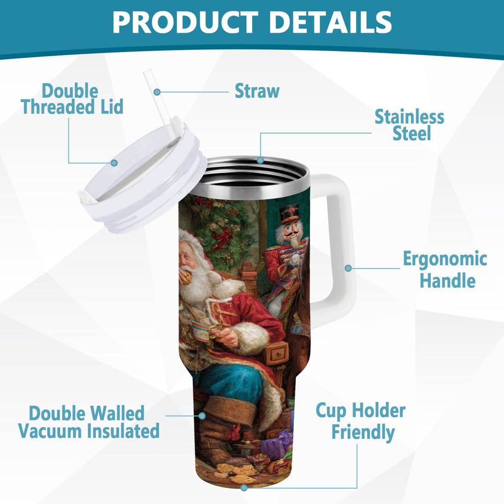 40 oz Insulated Stainless Steel Tumbler Double Wall Stainless Steel Tumbler with 2-Way Drinking Santa Eating Cookies C548Y
