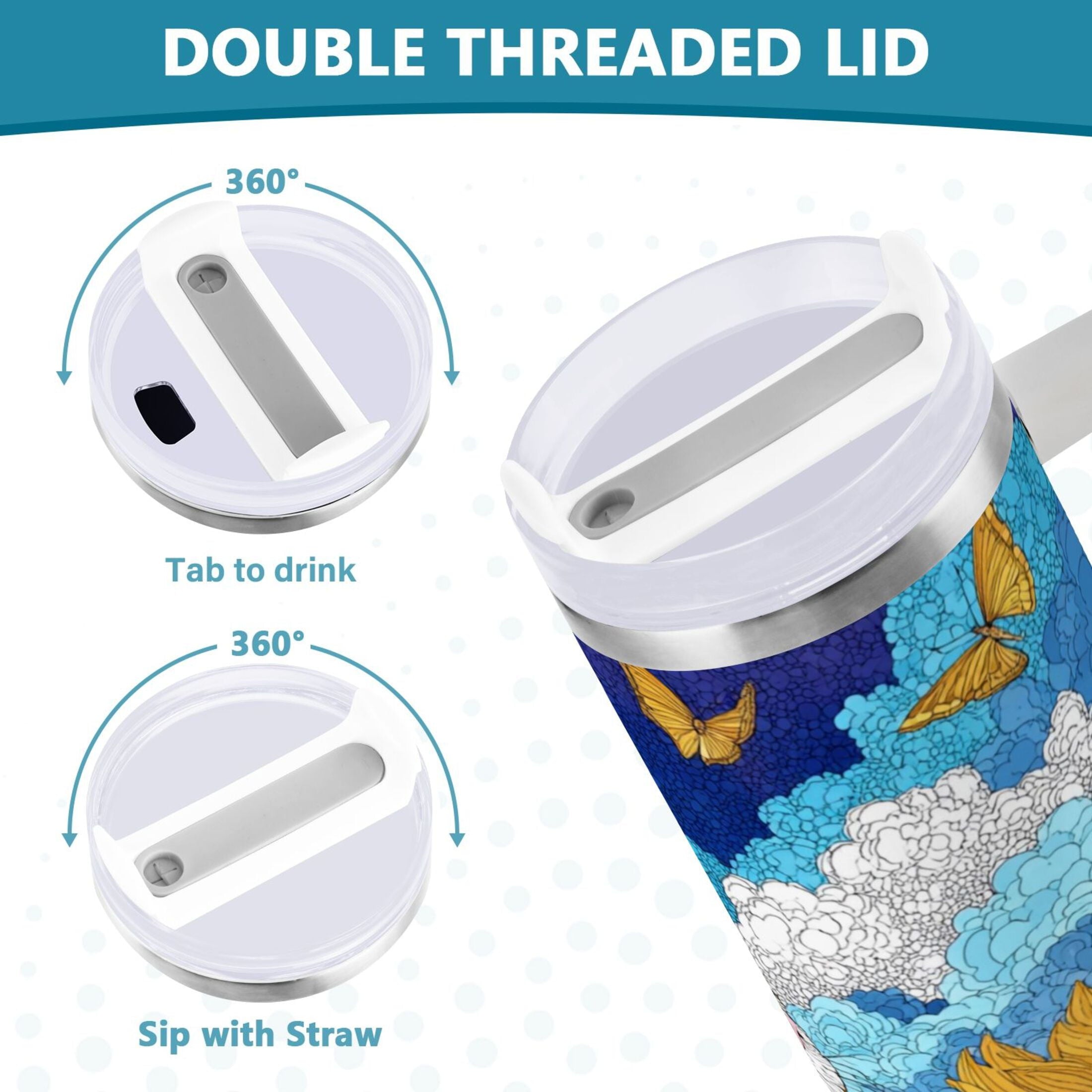 40 oz Insulated Stainless Steel Tumbler Double Wall Stainless Steel Tumbler with 2-Way Drinking Cat Lies in The Sunflowers C651A