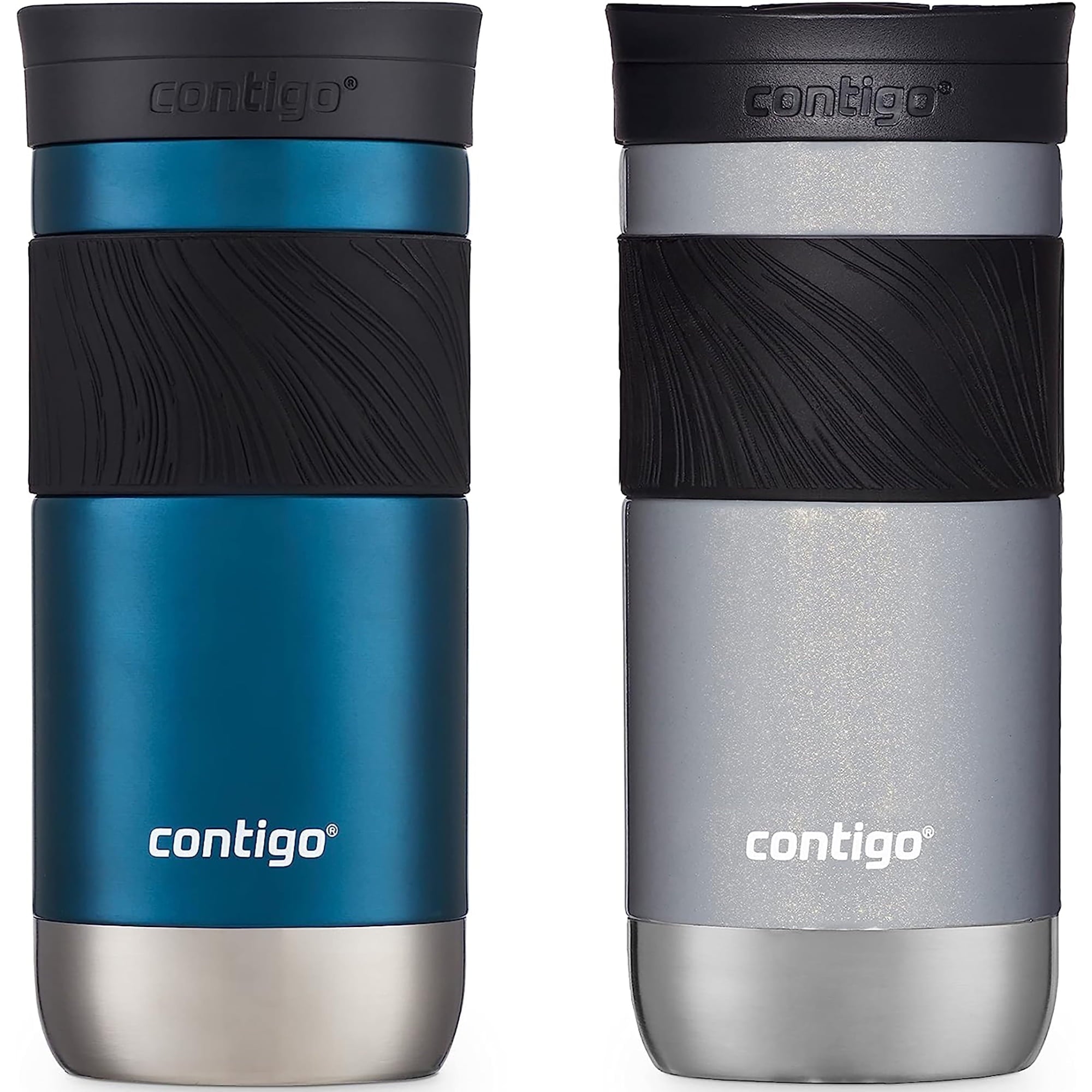 Contigo SNAPSEAL Insulated Stainless Steel Travel Mug with Grip, 16 oz, Blueberry Transparent Satin &amp; Gold Morel, 2-Pack C021R
