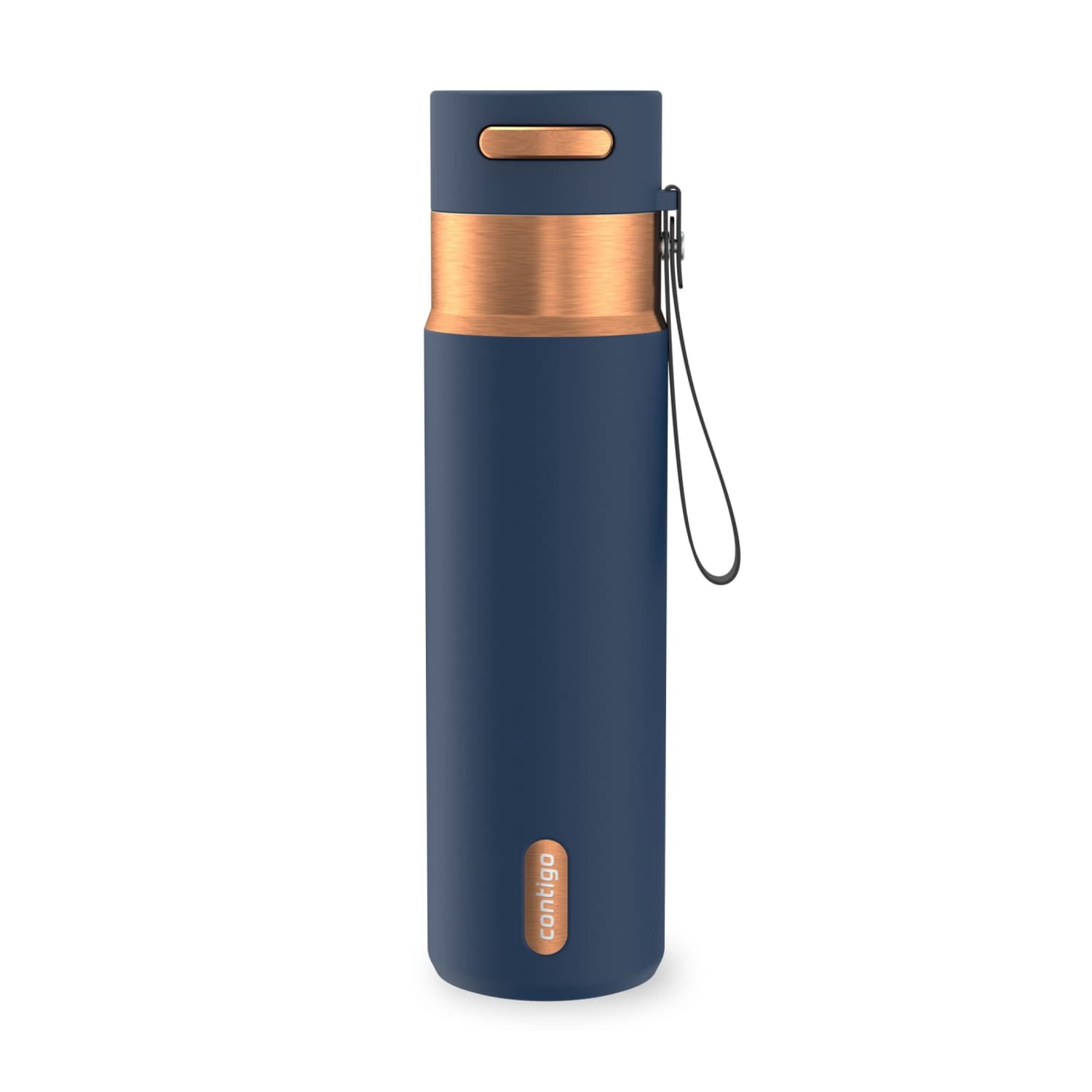 Contigo AutoSeal Leakproof Stainless Steel Reusable Water Bottle Tumbler with Carrying Strap, Cream/Champagne, 24 oz C019J