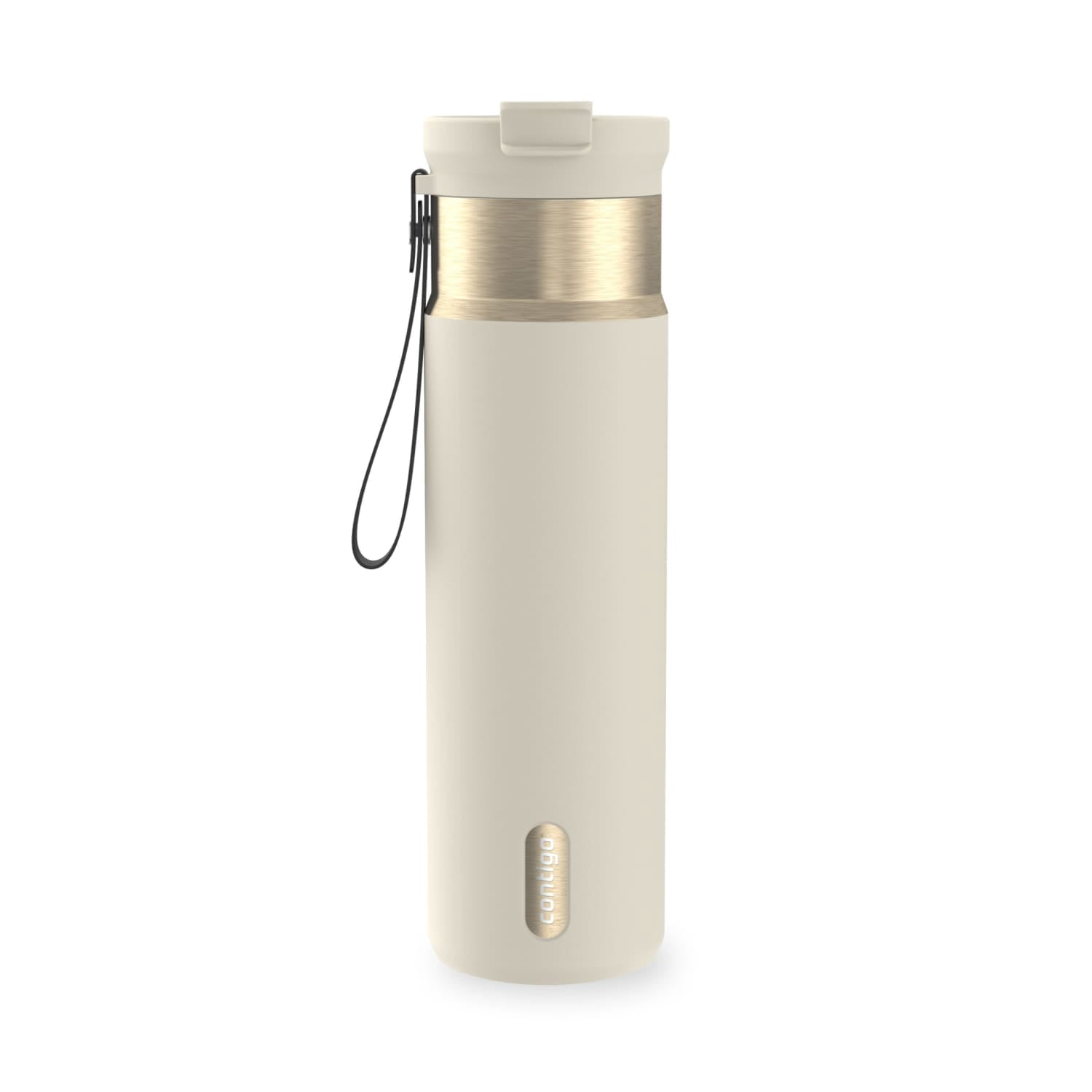 Contigo DualSip Leakproof Stainless Steel Reusable Water Bottle Tumbler with Carrying Strap, Cream/Champagne, 24 oz C011V