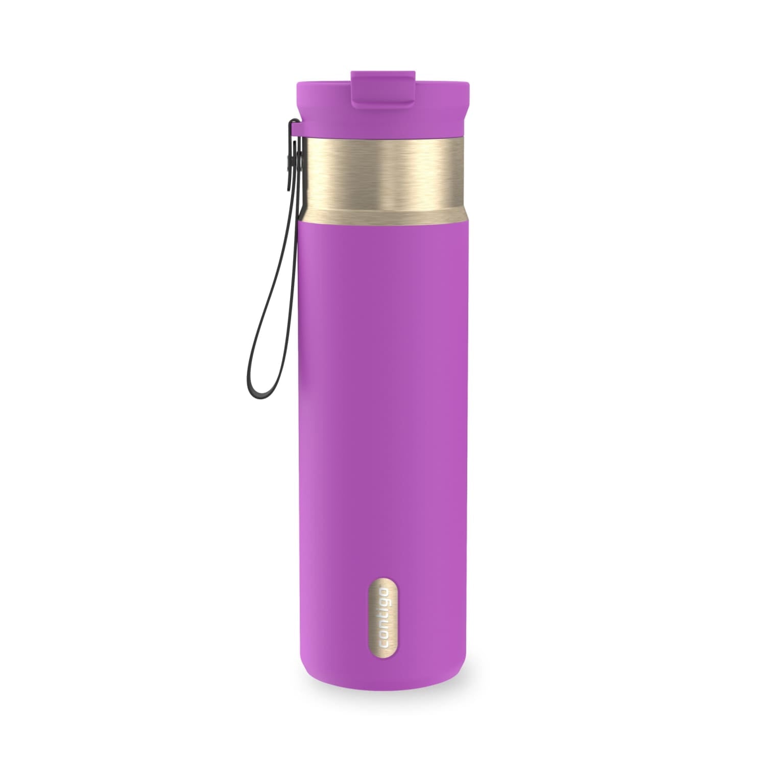 Contigo DualSip Leakproof Stainless Steel Reusable Water Bottle Tumbler with Carrying Strap, Cream/Champagne, 24 oz C011V