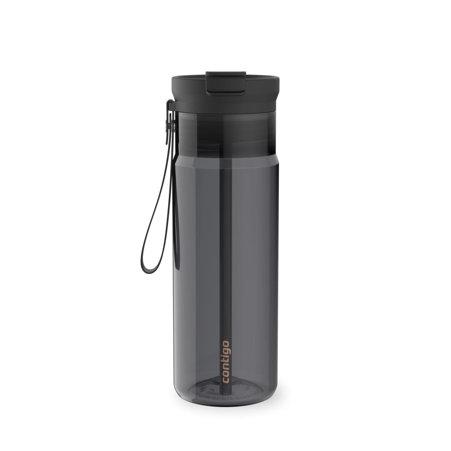 Contigo DualSip Leakproof Plastic Reusable Water Bottle with Carrying Strap, Black/Clear, 24 oz C047U