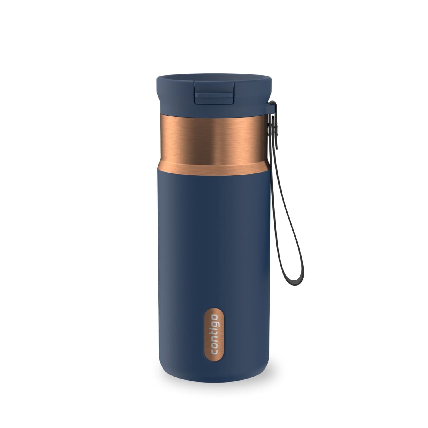 Contigo SnapSeal Leakproof Stainless Steel Reusable Water Bottle with Carrying Strap, Black/Bronze, 16 oz C065Q