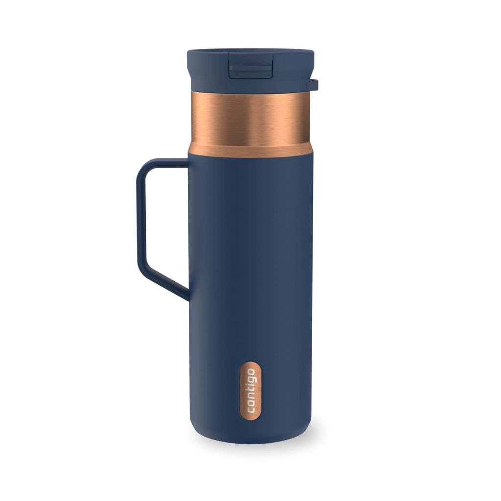 Contigo SnapSeal Leakproof Stainless Steel Reusable Water Bottle Tumbler with Side Handle, Dark Blue/Bronze, 20 oz C033X