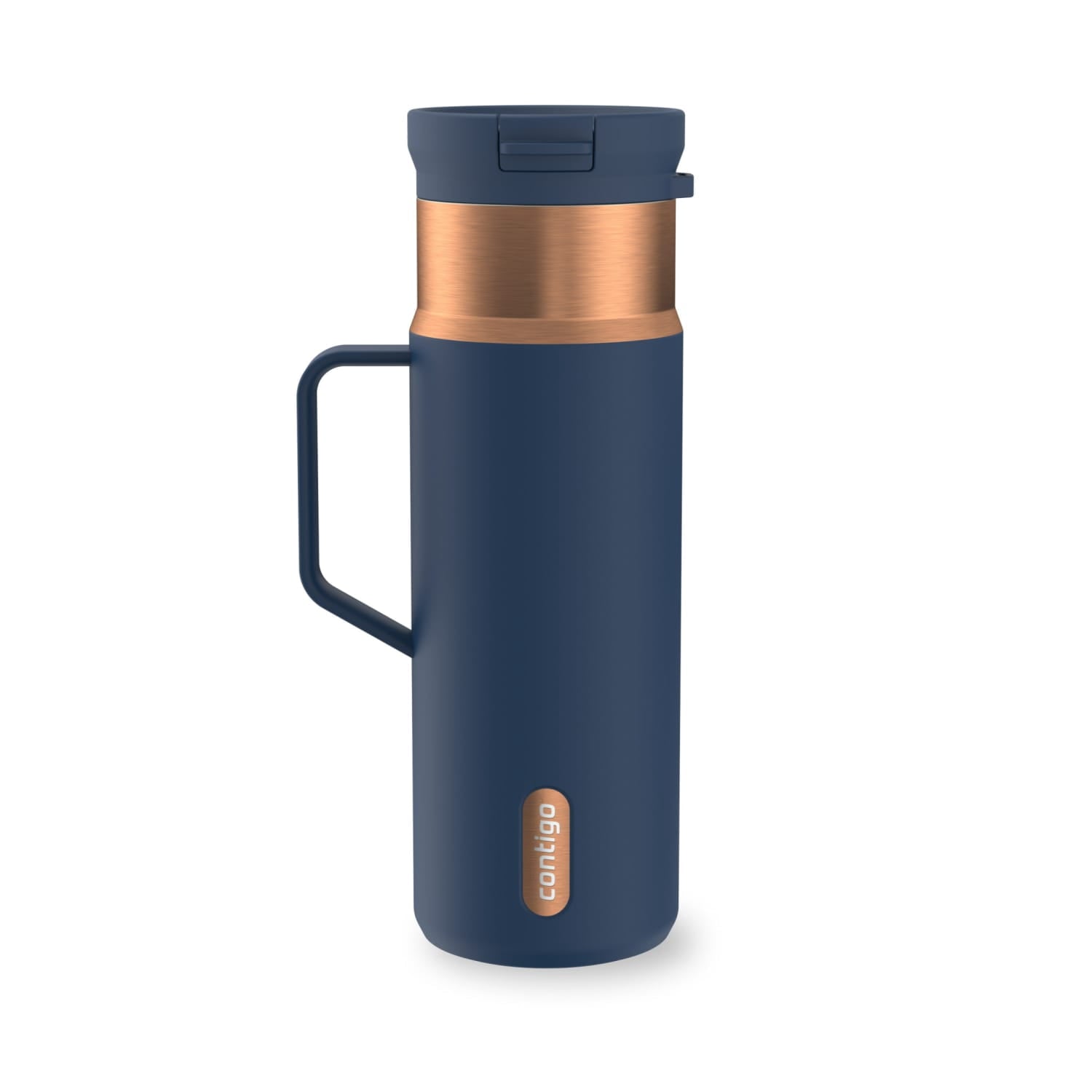 Contigo SnapSeal Leakproof Stainless Steel Reusable Water Bottle Tumbler with Side Handle, Dark Blue/Bronze, 20 oz C033X