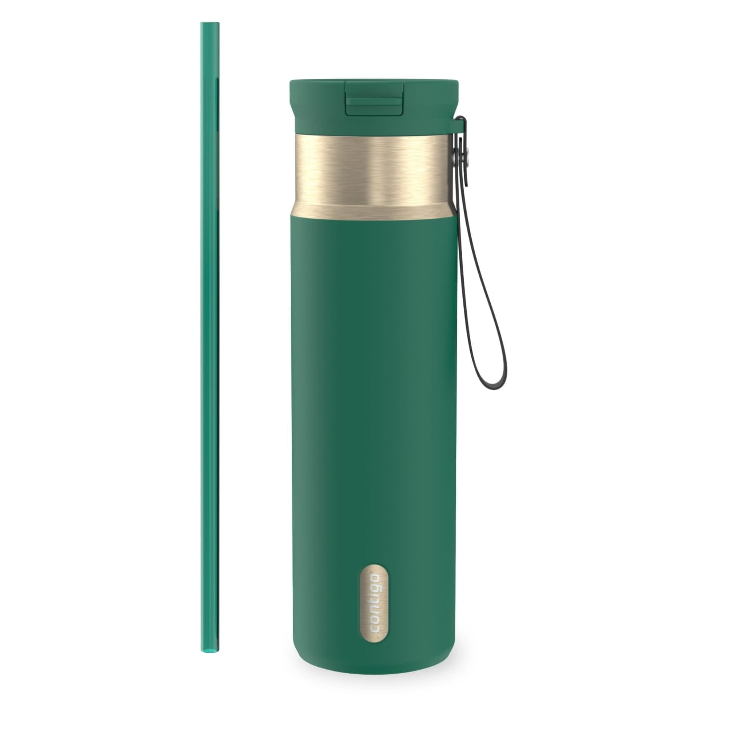 Contigo SnapSeal Leakproof Stainless Steel Reusable Water Bottle with Carrying Strap, Dark Blue/Bronze, 24 oz C024M