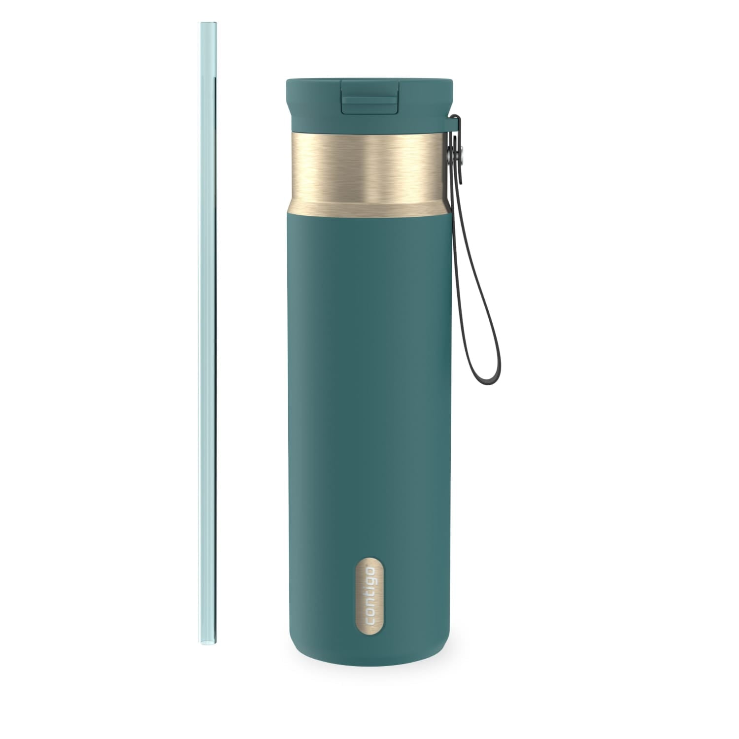 Contigo SnapSeal Leakproof Stainless Steel Reusable Water Bottle with Carrying Strap, Dark Blue/Bronze, 24 oz C024M