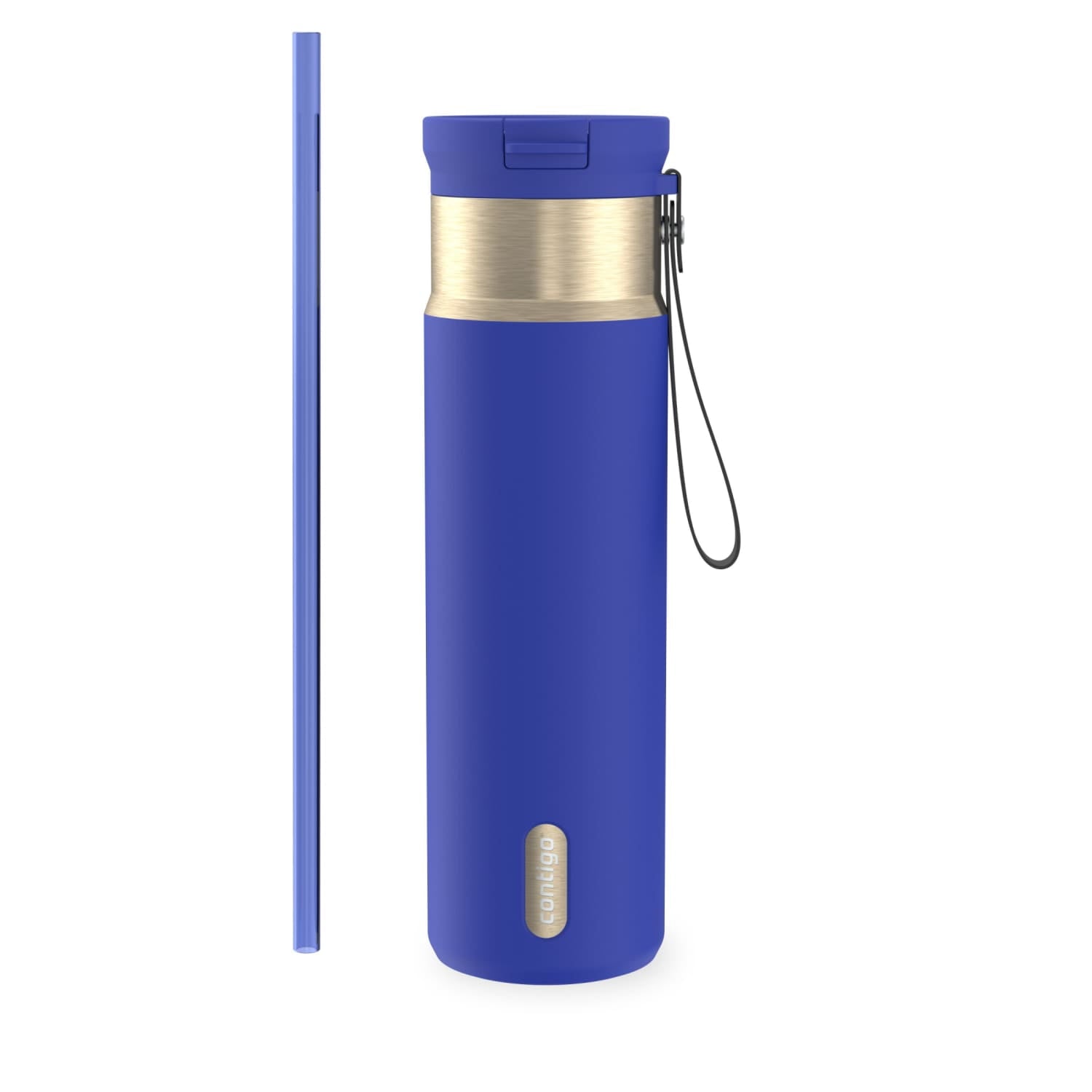 Contigo SnapSeal Leakproof Stainless Steel Reusable Water Bottle with Carrying Strap, Dark Blue/Bronze, 24 oz C024M