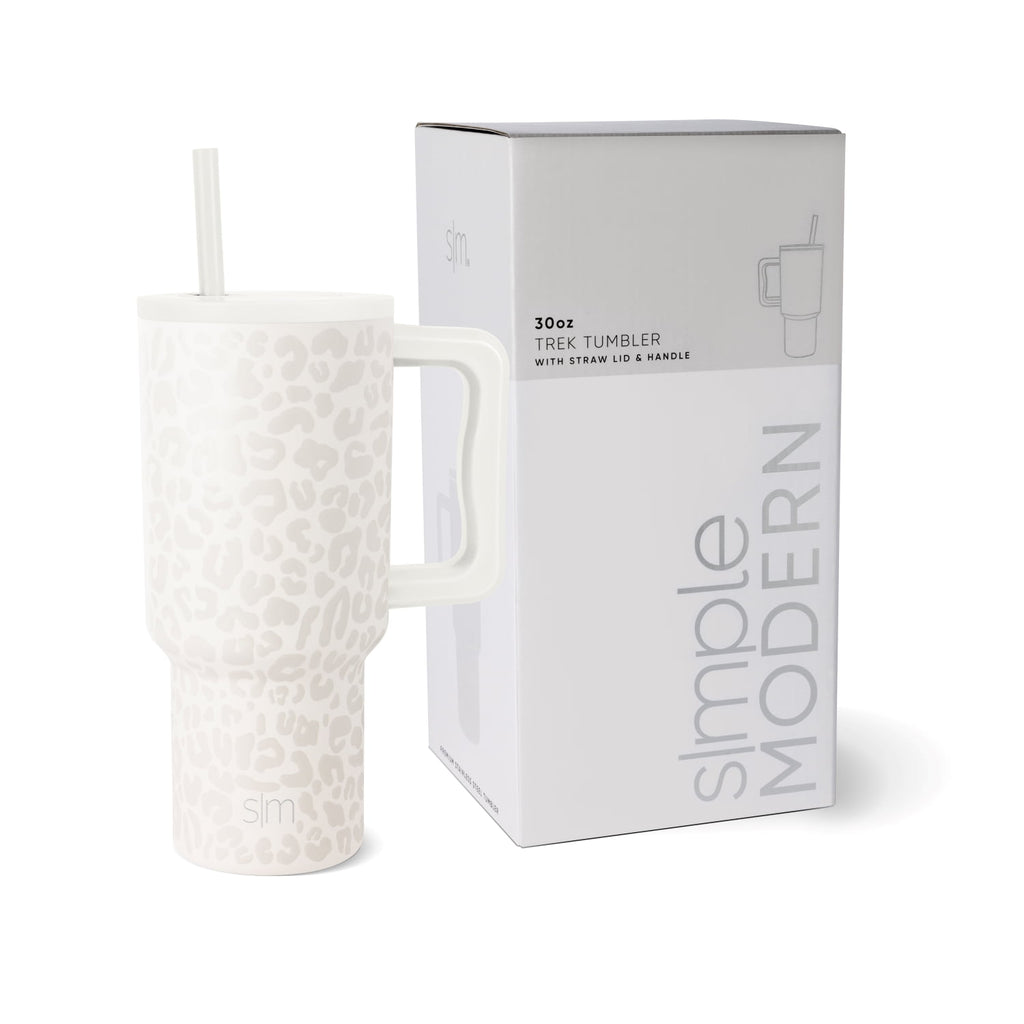 Simple Modern 30 fl oz Insulated Stainless Steel Trek Tumbler with Straw Lid | Cream Leopard C408Y