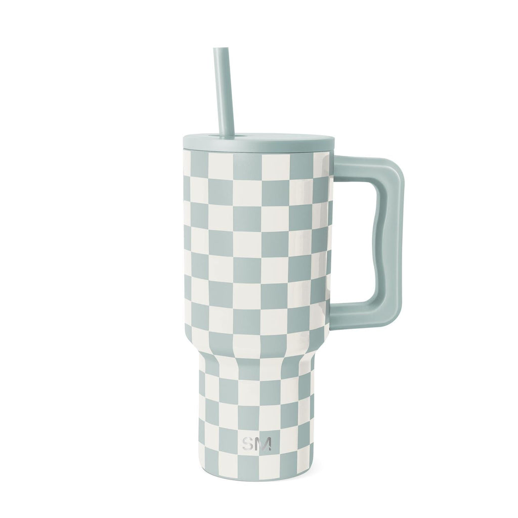 Simple Modern 30 fl oz Insulated Stainless Steel Trek Tumbler with Straw Lid | Seaglass Sage and Cream Checkmate C690C
