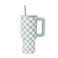 Simple Modern 30 fl oz Insulated Stainless Steel Trek Tumbler with Straw Lid | Seaglass Sage and Cream Checkmate C690C