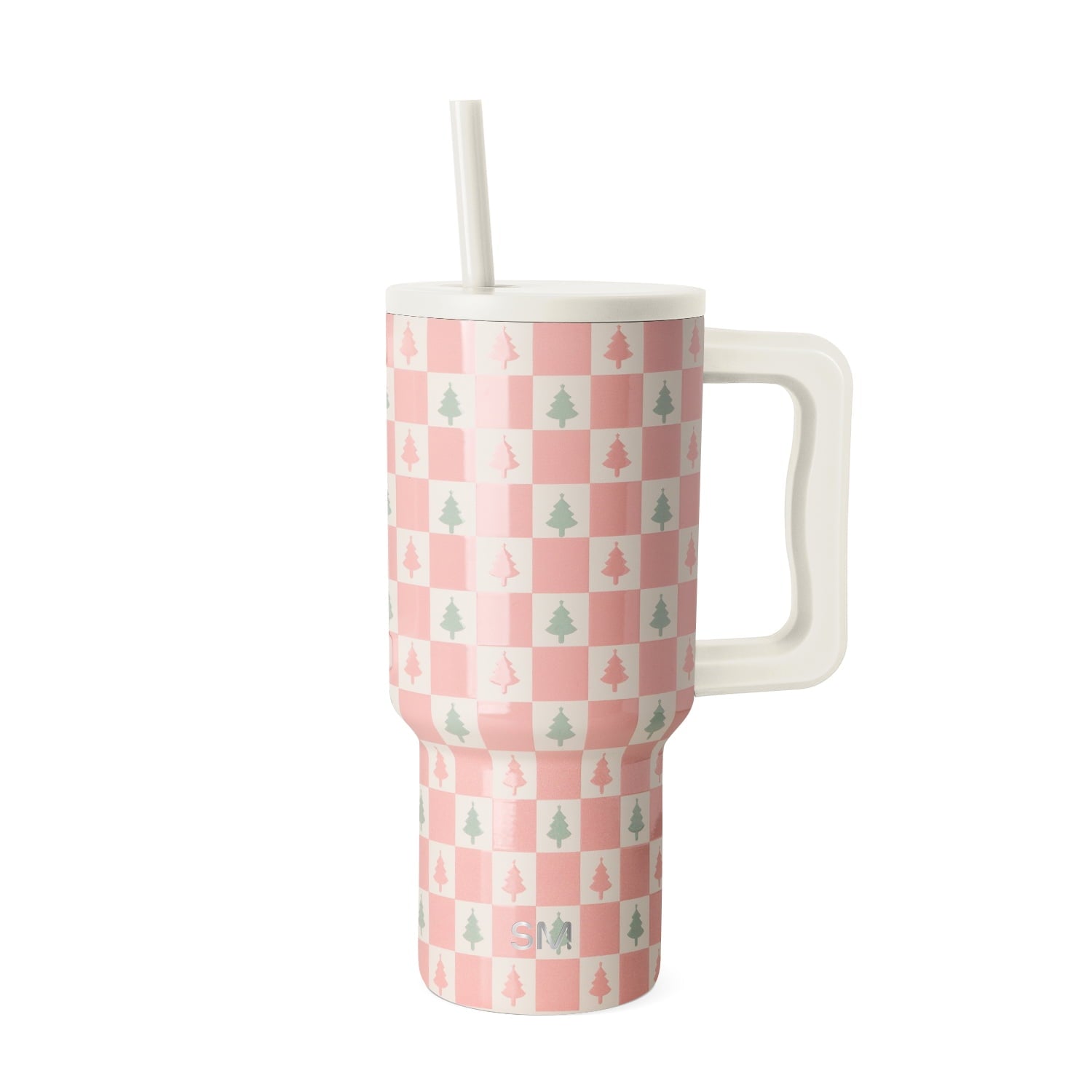 Simple Modern 30 fl oz Insulated Stainless Steel Trek Tumbler with Straw Lid | Seaglass Sage and Cream Checkmate C690C