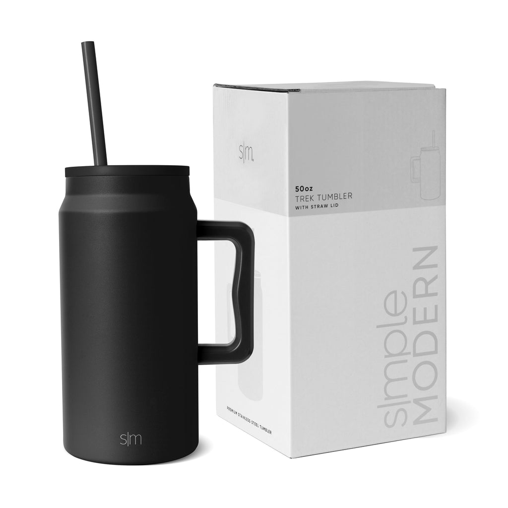 Simple Modern 50 fl oz Insulated Stainless Steel Trek Tumbler with Straw Lid | Midnight Black C406J