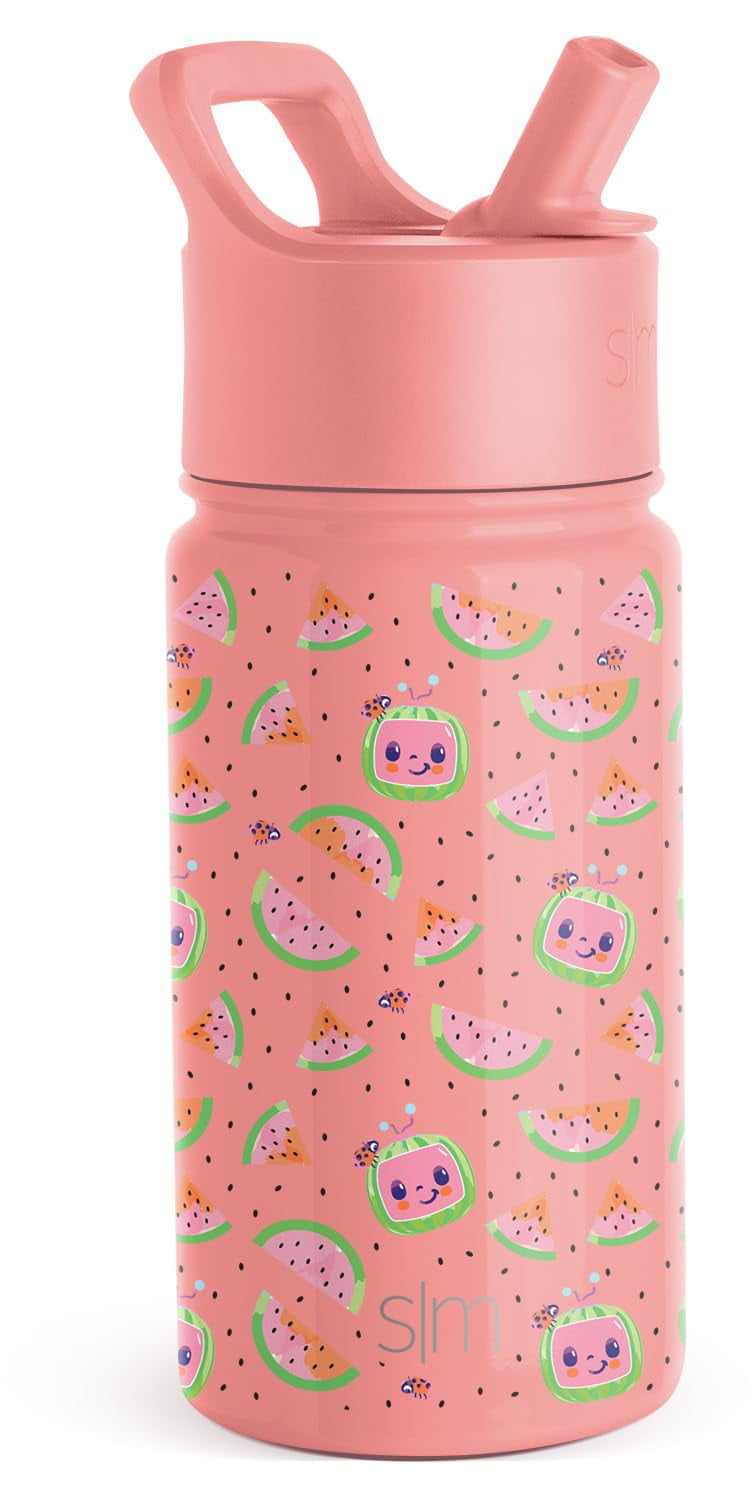 Simple Modern CoComelon Kids Water Bottle with Straw Lid | Insulated Stainless Steel Reusable Tumbler for Toddlers, Girls | Summit Collection | 14oz, CoComelon Pink Melon C688J