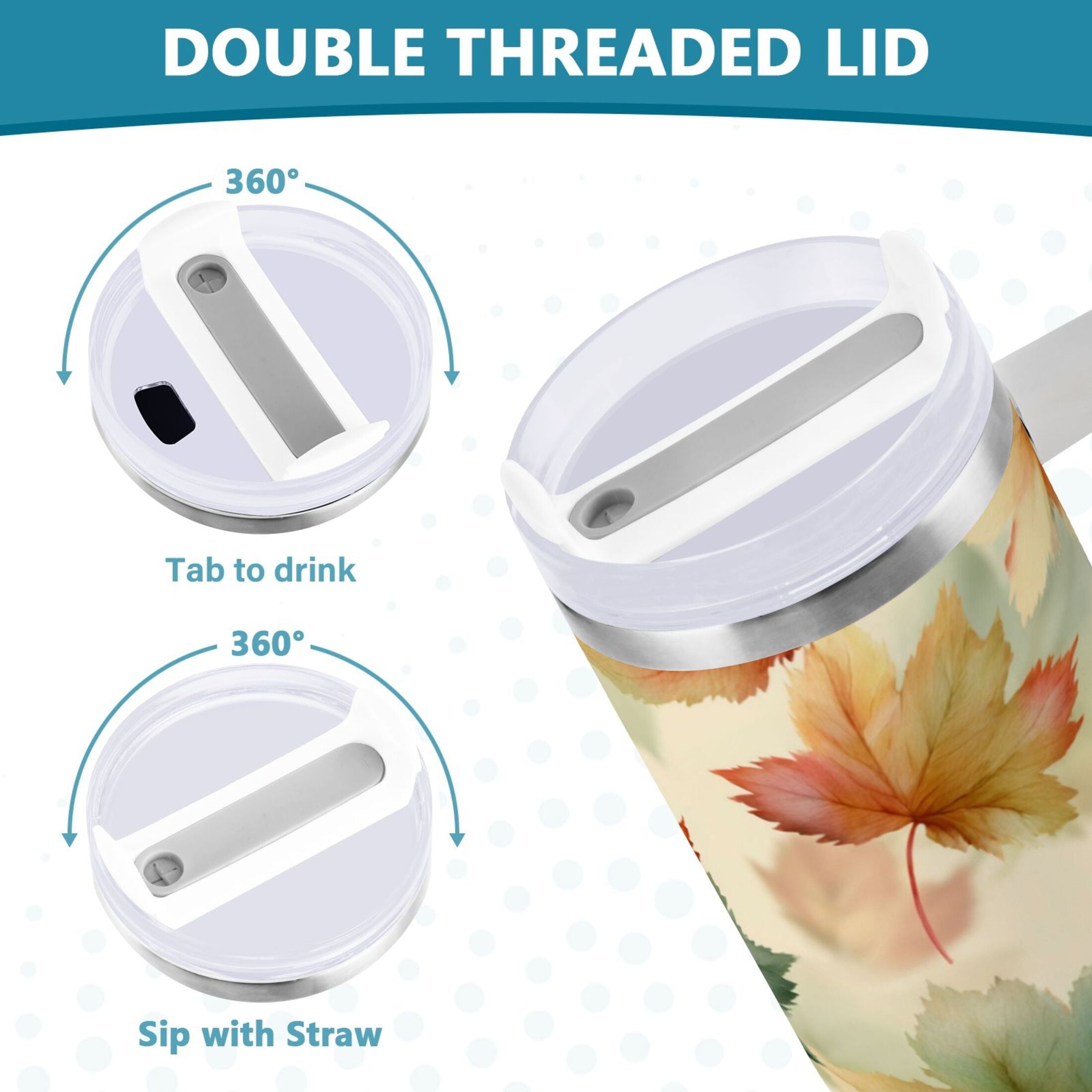 40 oz Insulated Stainless Steel Tumbler Double Wall Stainless Steel Tumbler with 2-Way Drinking Watercolor Maple Leaves Pattern C513H