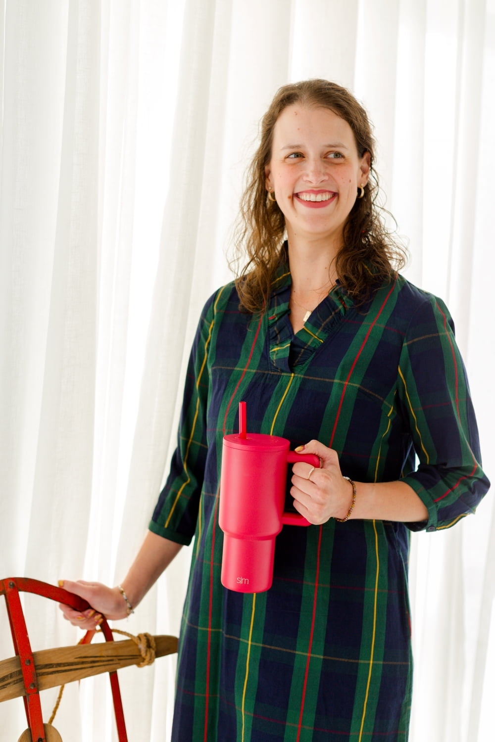 Simple Modern 30 fl oz Insulated Stainless Steel Trek Tumbler with Straw Lid | Seaglass Sage and Cream Checkmate C690C