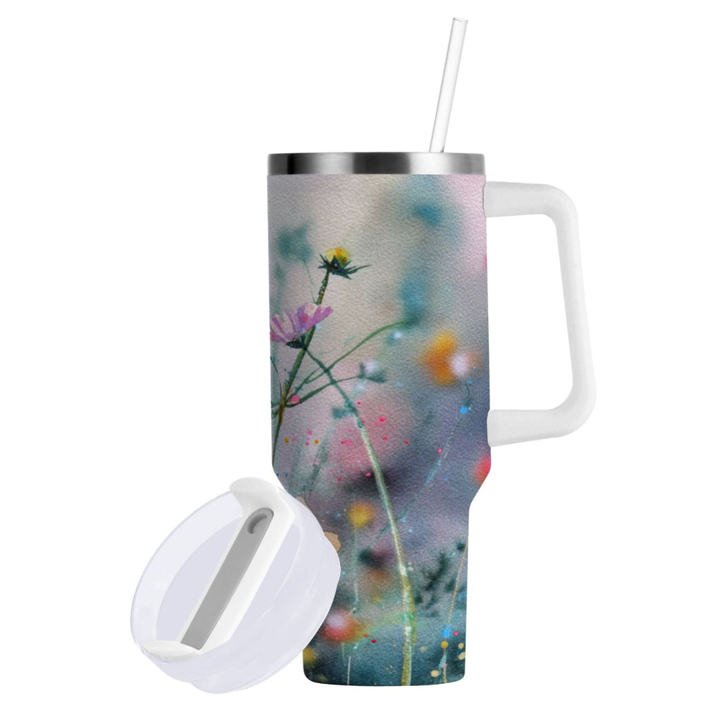 40 oz Insulated Stainless Steel Tumbler Double Wall Stainless Steel Tumbler with 2-Way Drinking Abstract Wildflowers C504S