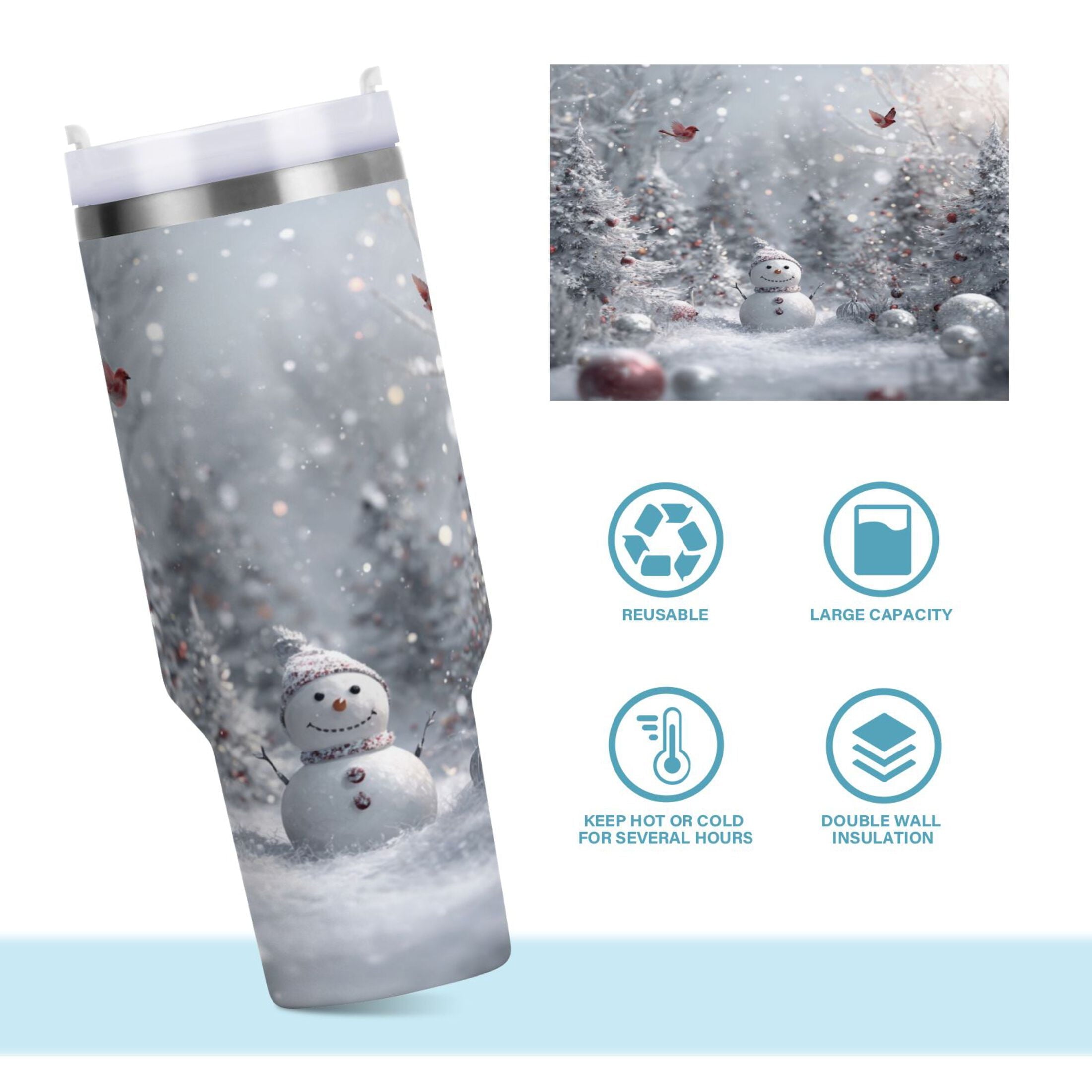 30 oz Insulated Stainless Steel Tumbler Double Wall Stainless Steel Tumbler with 2-Way Drinking Snowy Winter Landscape C557U