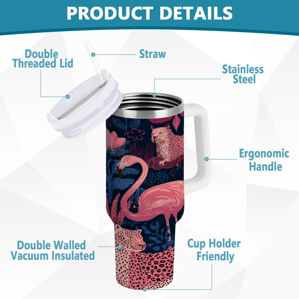 30 oz Insulated Stainless Steel Tumbler Double Wall Stainless Steel Tumbler with 2-Way Drinking Flamingos and Leopard Print C568F