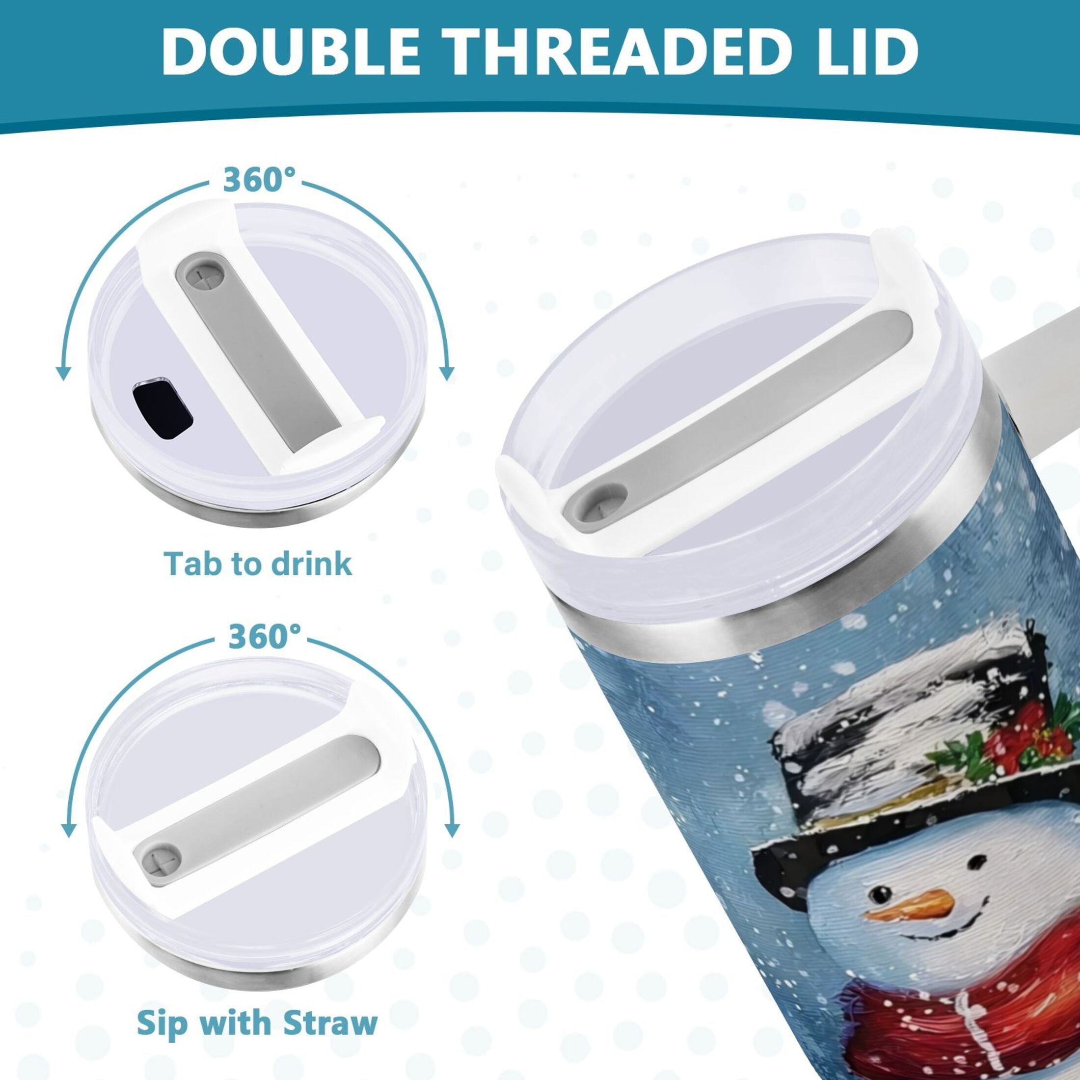 30 oz Insulated Stainless Steel Tumbler Double Wall Stainless Steel Tumbler with 2-Way Drinking Christmas Scene with Snowman C642W