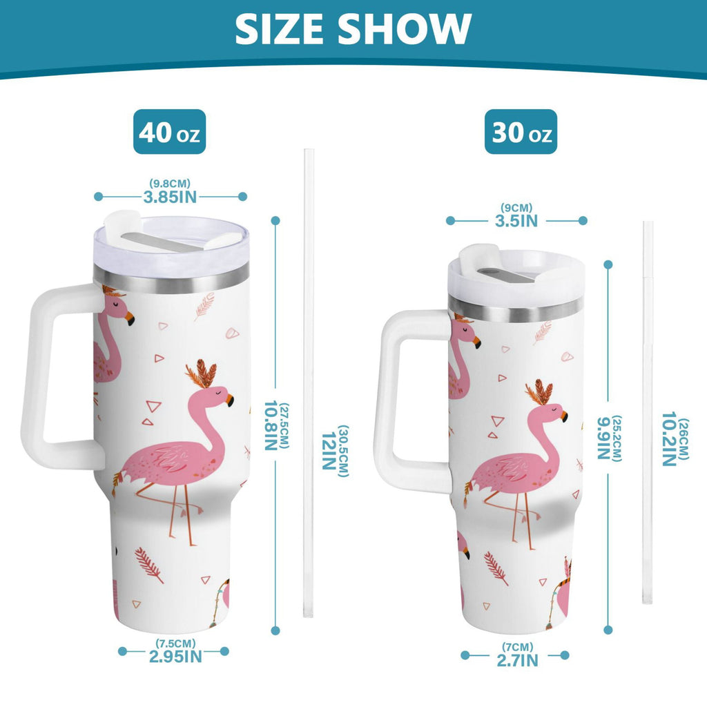 40 oz Insulated Stainless Steel Tumbler Double Wall Stainless Steel Tumbler with 2-Way Drinking Cute Pink Flamingo Pattern C515Q
