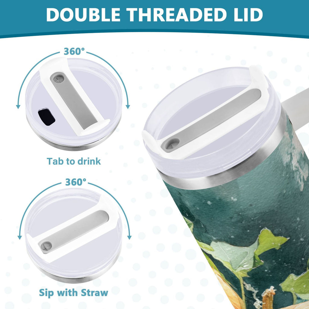 40 oz Insulated Stainless Steel Tumbler Double Wall Stainless Steel Tumbler with 2-Way Drinking Orange and White Pumpkins C535W