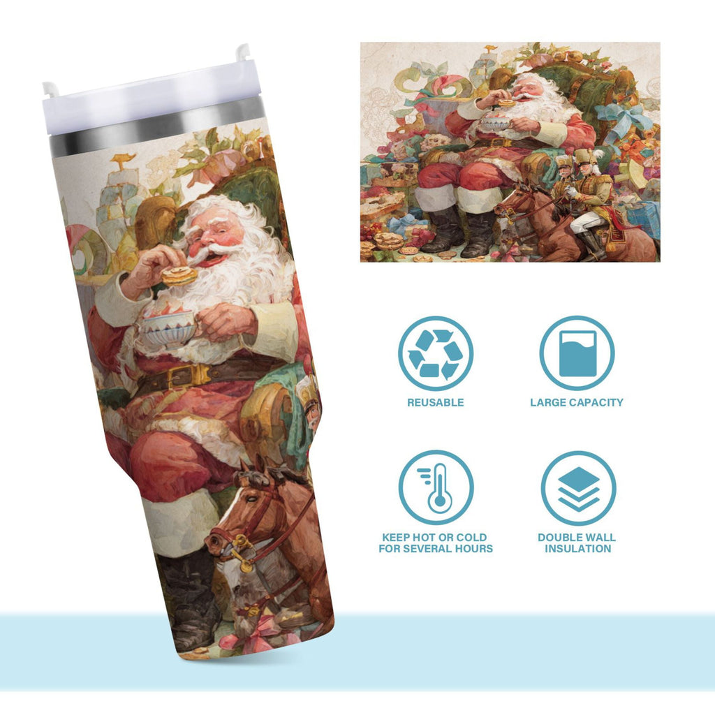 30 oz Insulated Stainless Steel Tumbler Double Wall Stainless Steel Tumbler with 2-Way Drinking Santa Claus Sitting in Chair C682N