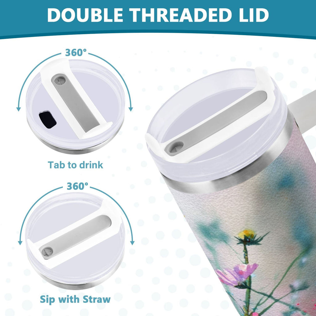 40 oz Insulated Stainless Steel Tumbler Double Wall Stainless Steel Tumbler with 2-Way Drinking Abstract Wildflowers C504S