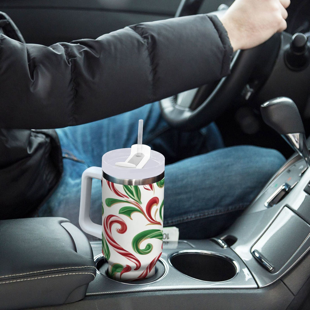 40 oz Insulated Stainless Steel Tumbler Double Wall Stainless Steel Tumbler with 2-Way Drinking Red and Green Candy-cane C573R