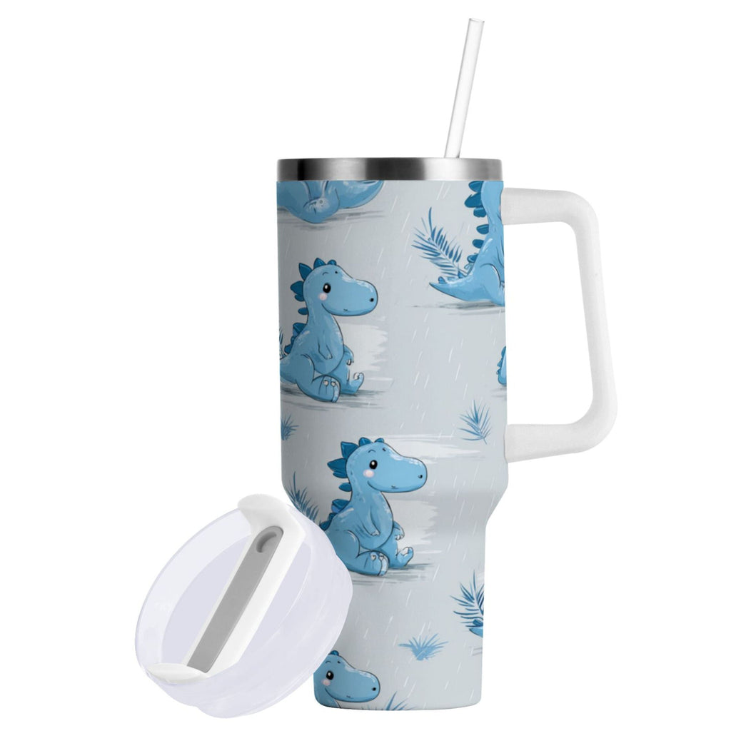 30 oz Insulated Stainless Steel Tumbler Double Wall Stainless Steel Tumbler with 2-Way Drinking Cartoon Blue Dinosaurs C495T