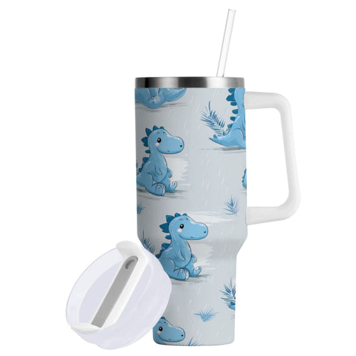 30 oz Insulated Stainless Steel Tumbler Double Wall Stainless Steel Tumbler with 2-Way Drinking Cartoon Blue Dinosaurs C495T