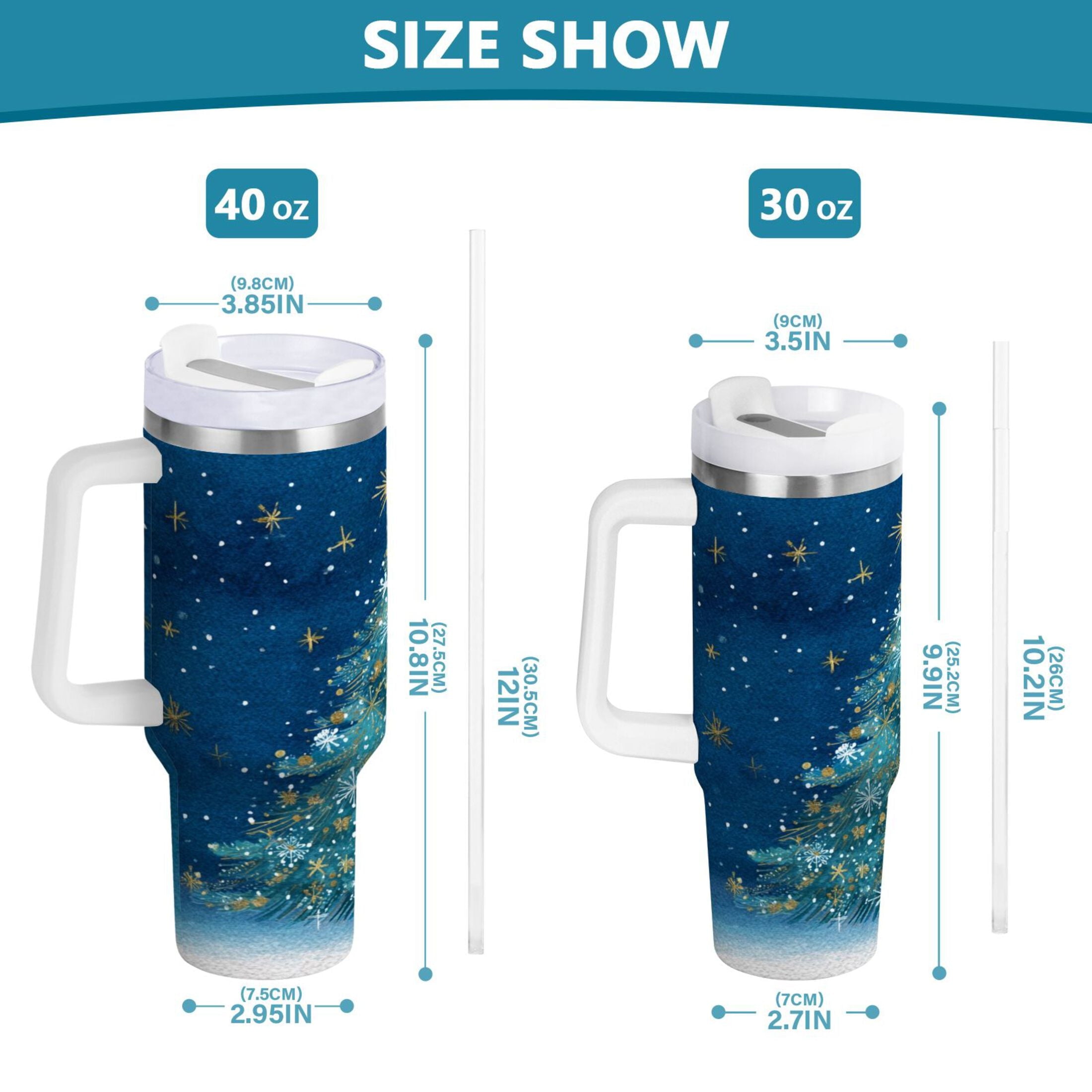 40 oz Insulated Stainless Steel Tumbler Double Wall Stainless Steel Tumbler with 2-Way Drinking Watercolor Christmas Tree C597C