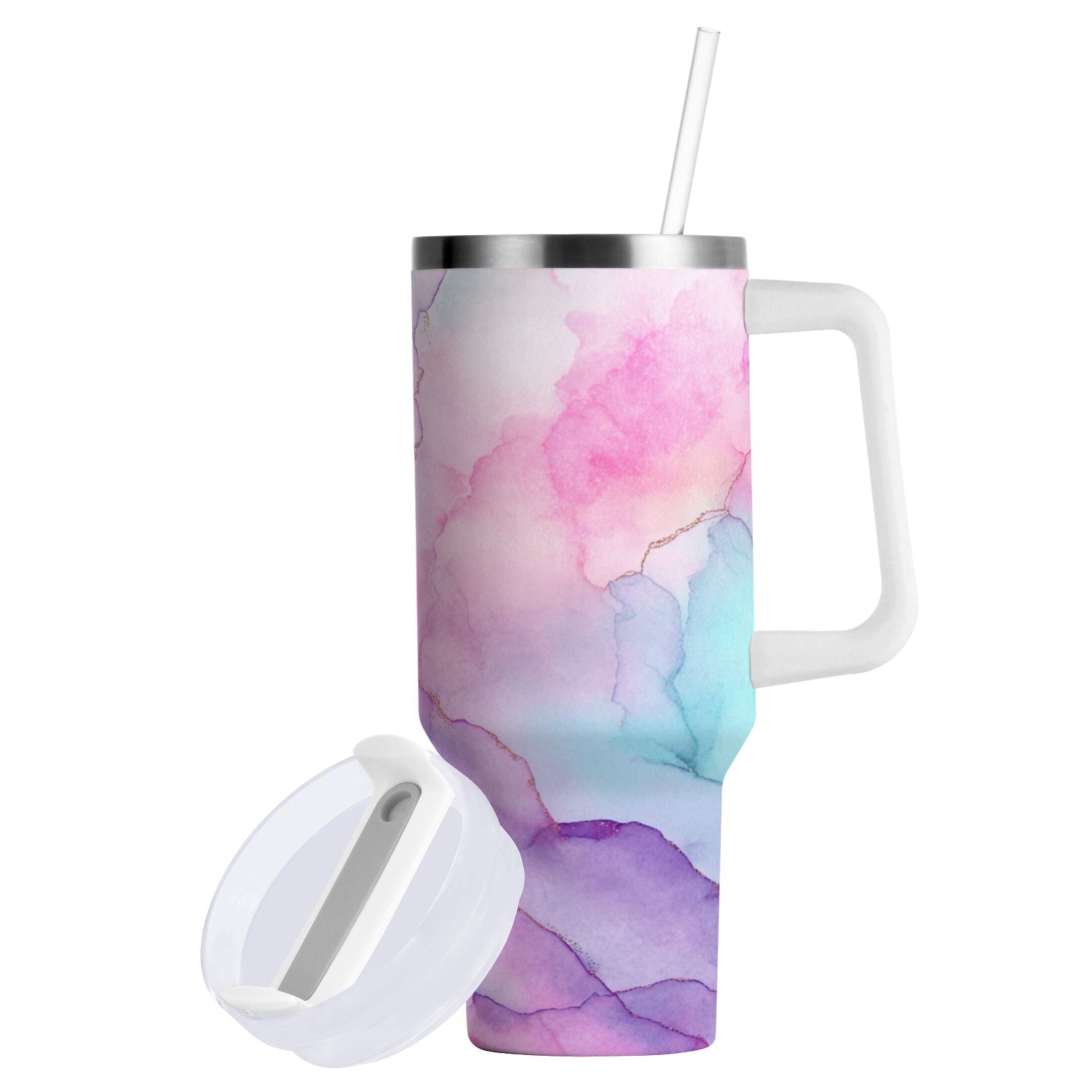 30 oz Insulated Stainless Steel Tumbler Double Wall Stainless Steel Tumbler with 2-Way Drinking Pastel Pink Marble Texture C614P